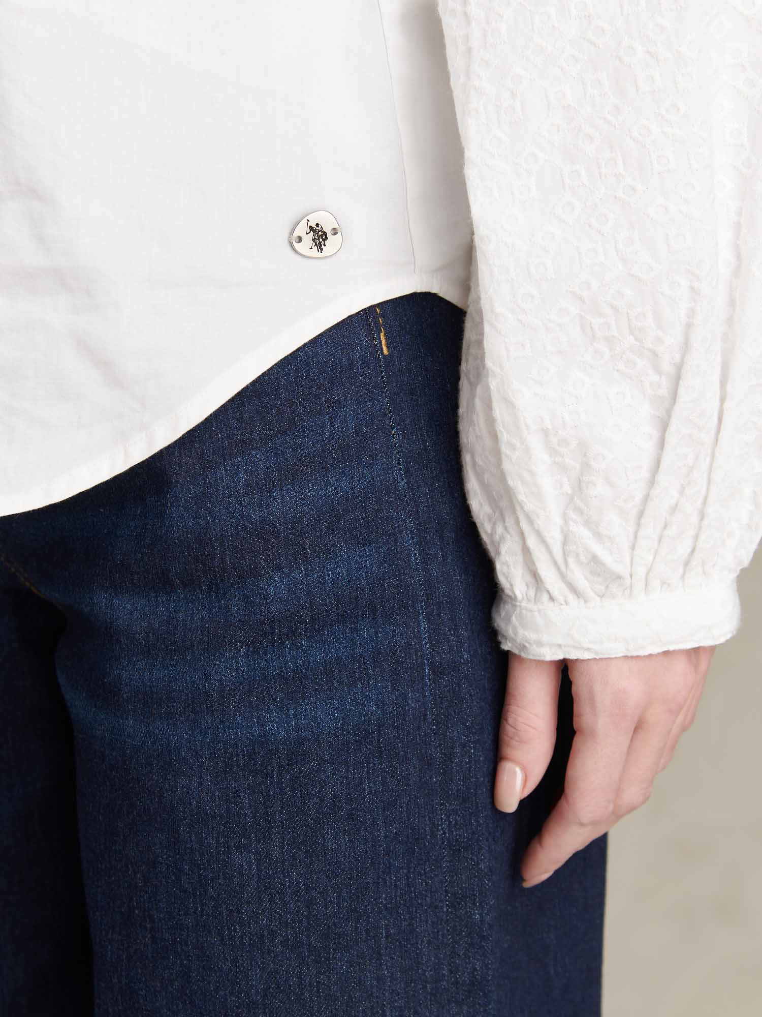 Womens Broderie Detail Loose Fit Shirt Bright White - Image 3