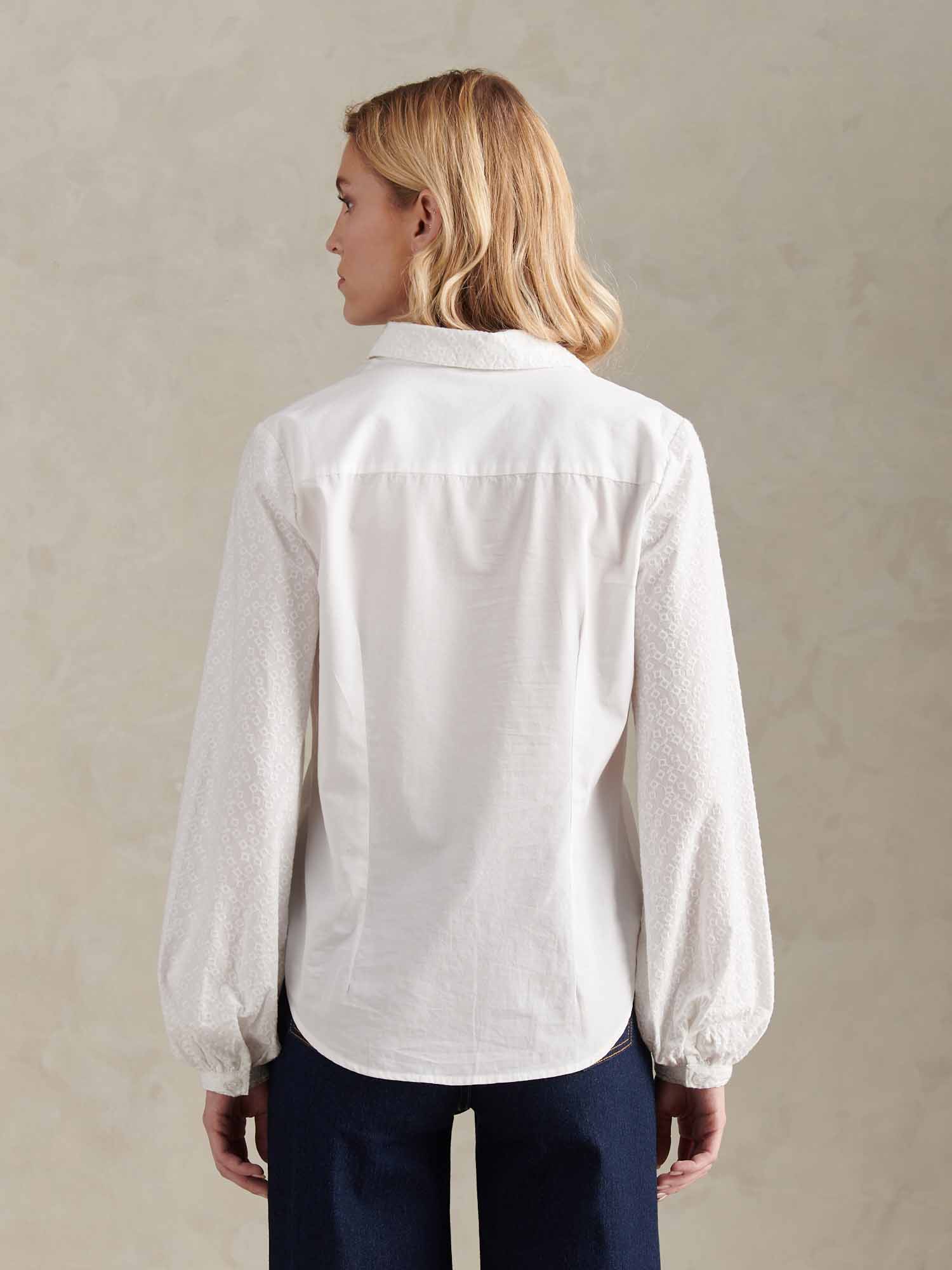 Womens Broderie Detail Loose Fit Shirt Bright White - Image 4