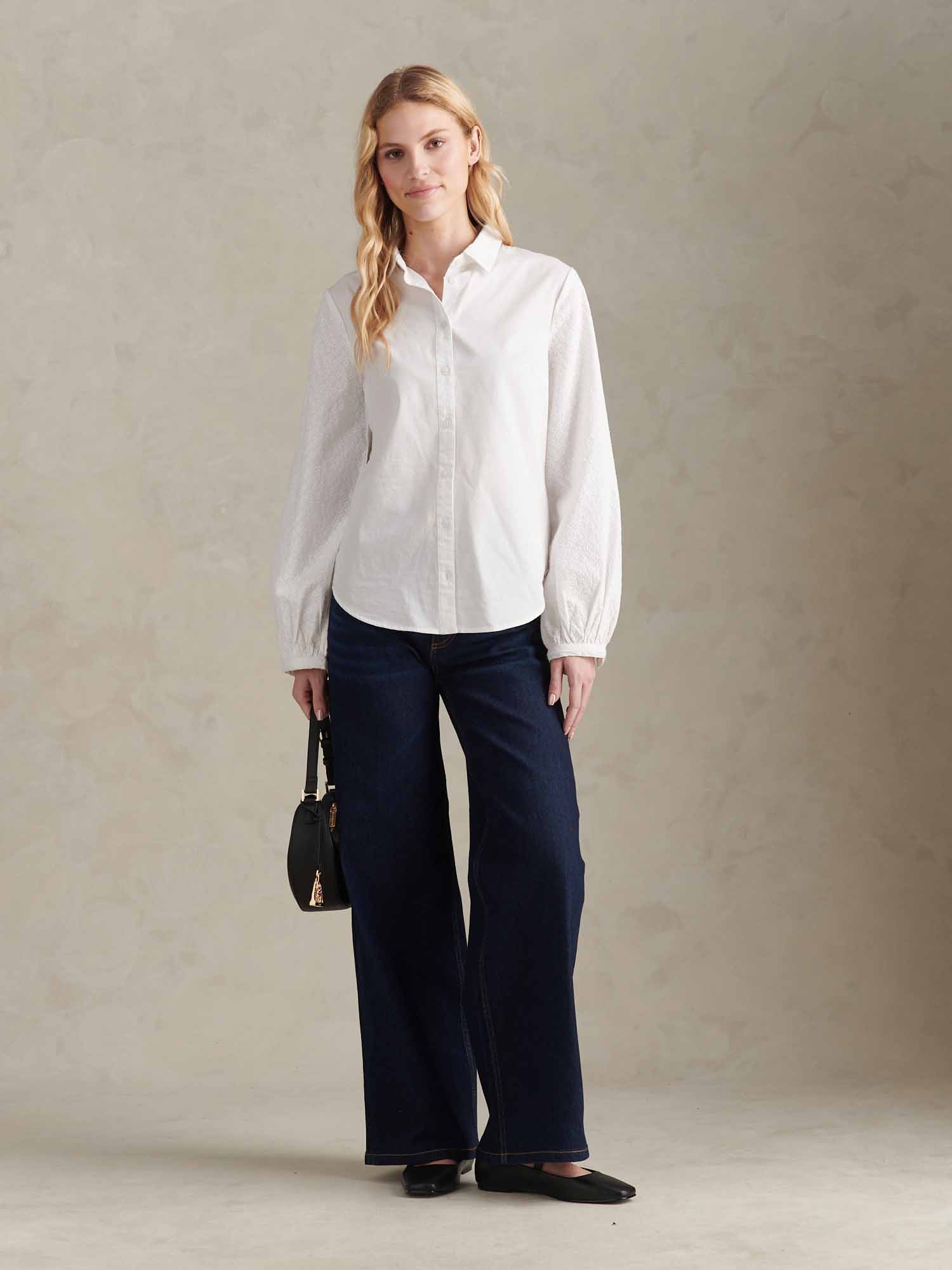 Womens Broderie Detail Loose Fit Shirt Bright White - Image 5