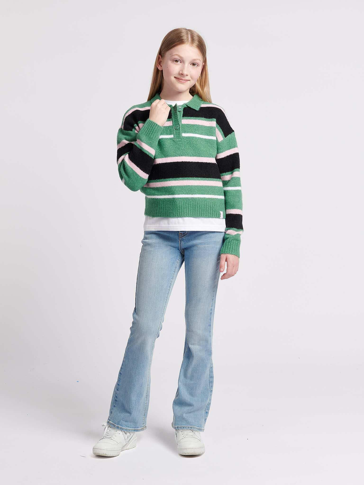 Brushed Stripe Polo Jumper Deep Sea - Image 3