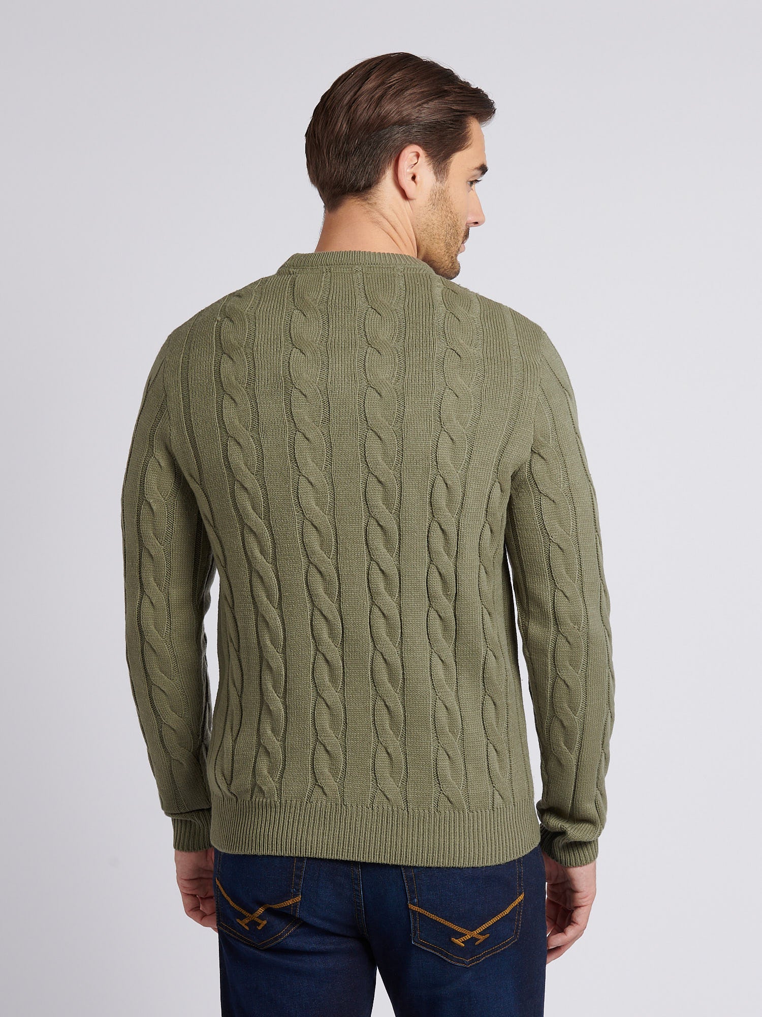 Mens Cable Knit Crew in Mulled Basil - Image 4