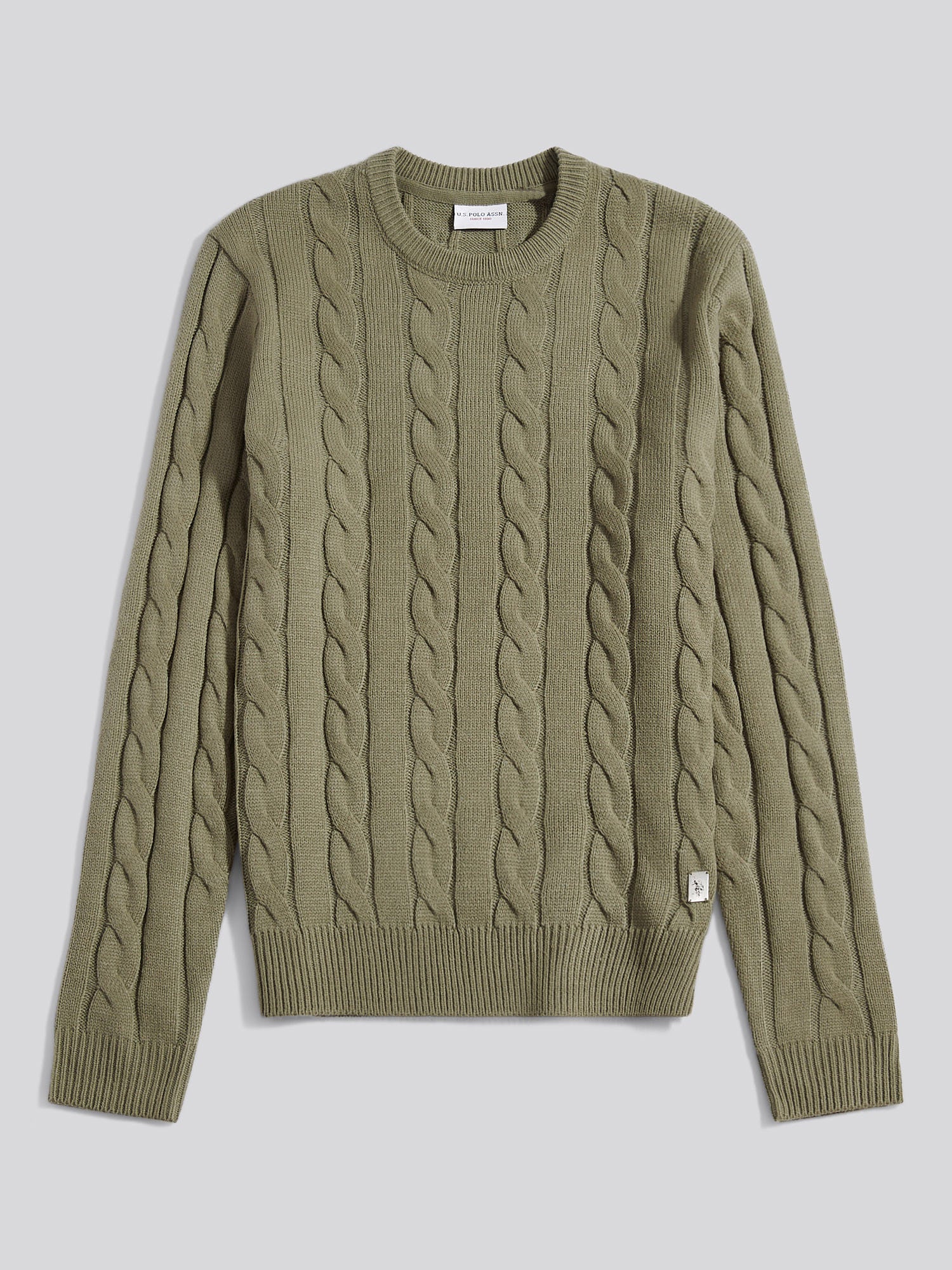 Mens Cable Knit Crew in Mulled Basil - Image 5