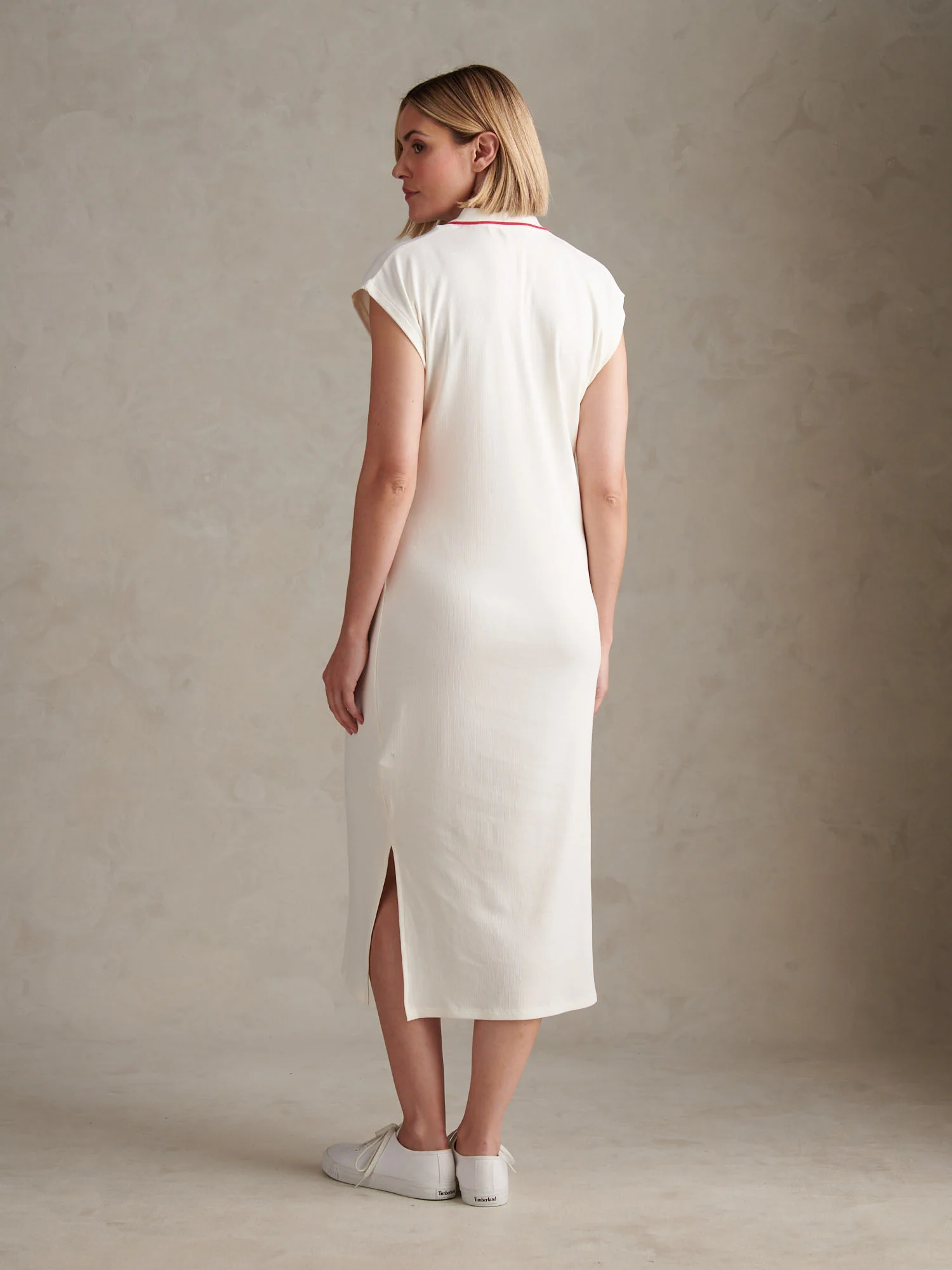 Womens Cap Sleeve Stripe Midi Polo Dress Marshmallow - Image 3