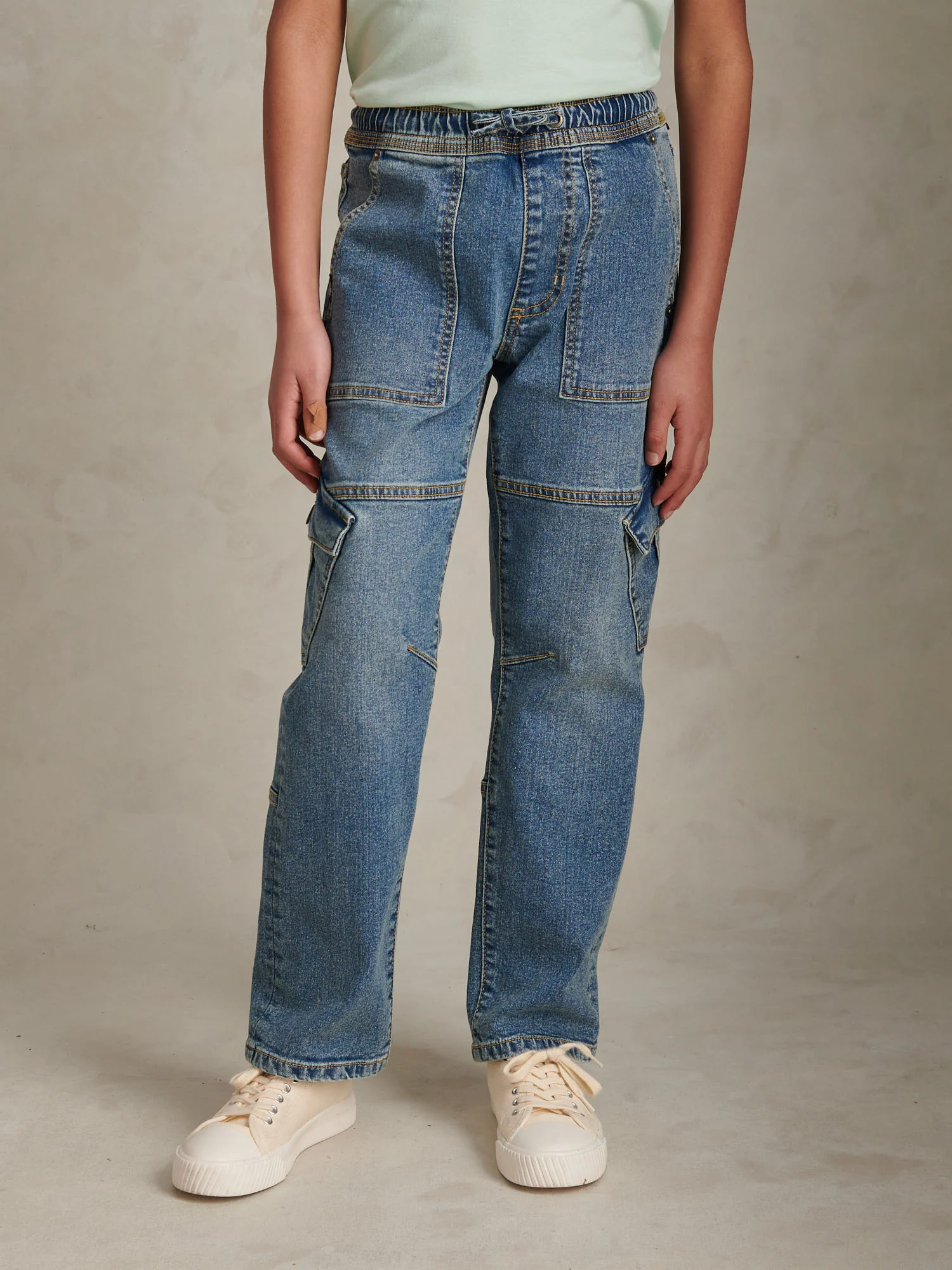 Boys Cargo Fit Stretch Jeans Worn Wash