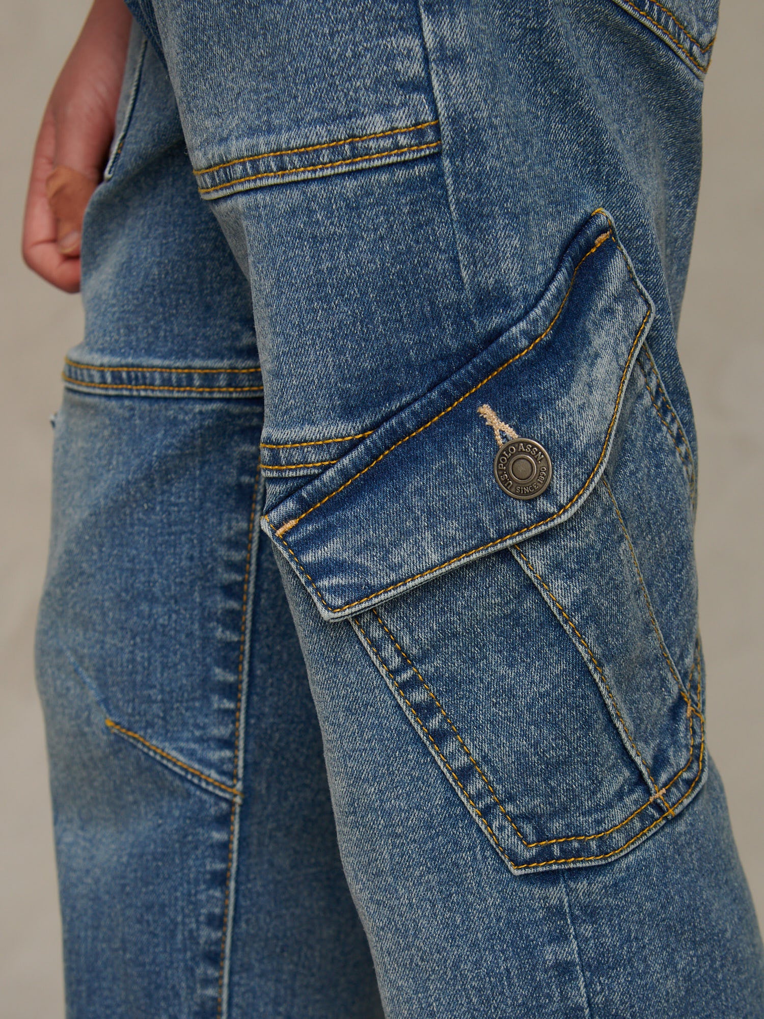 Boys Cargo Fit Stretch Jeans Worn Wash - Image 5