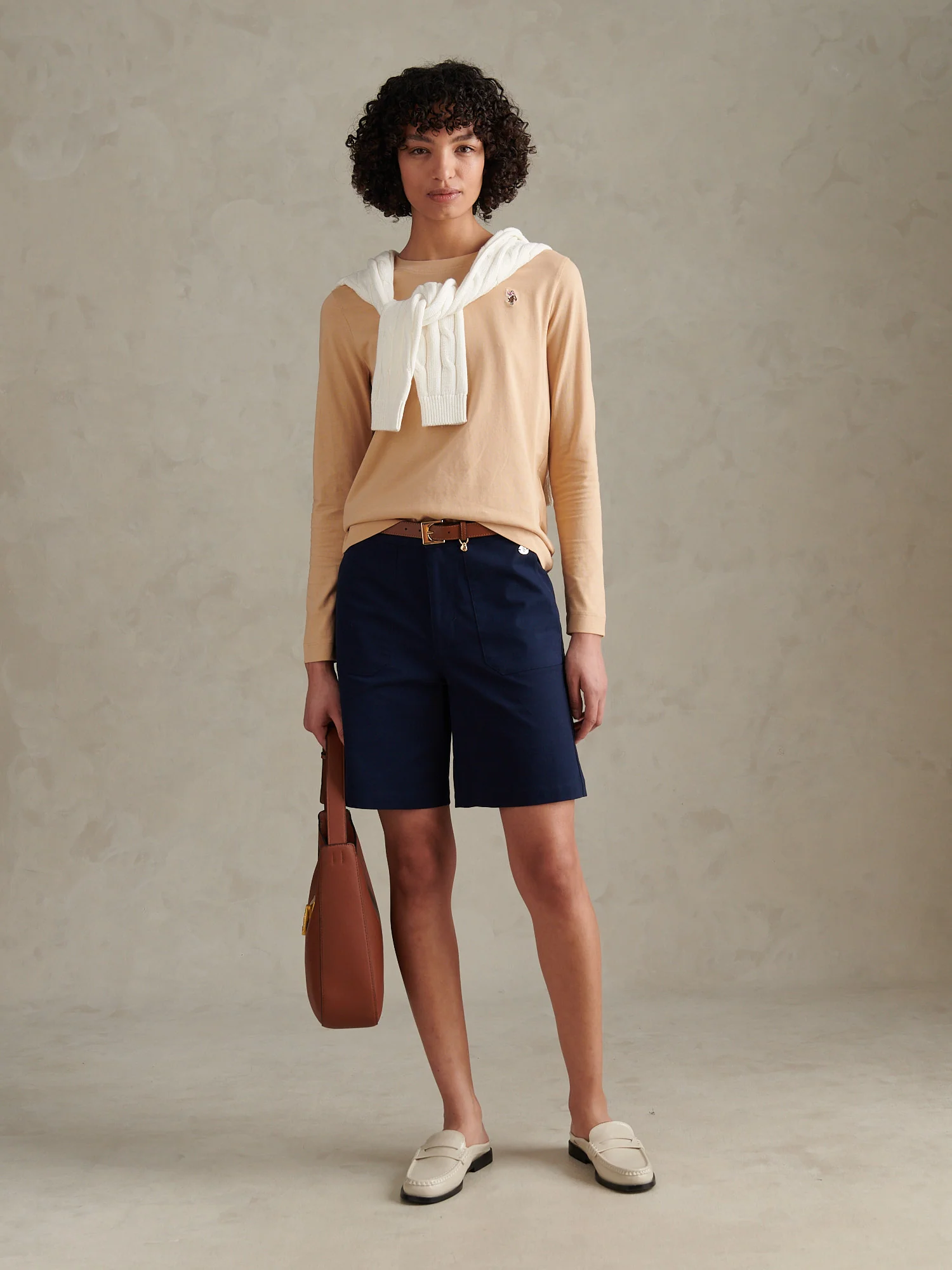 Womens Longline Chino Shorts Navy Iris - Image 4