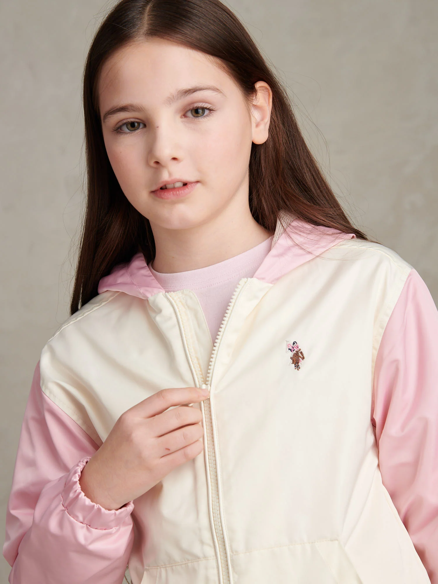 Girls Colourblock Hooded Windbreaker Marshmallow - Image 2