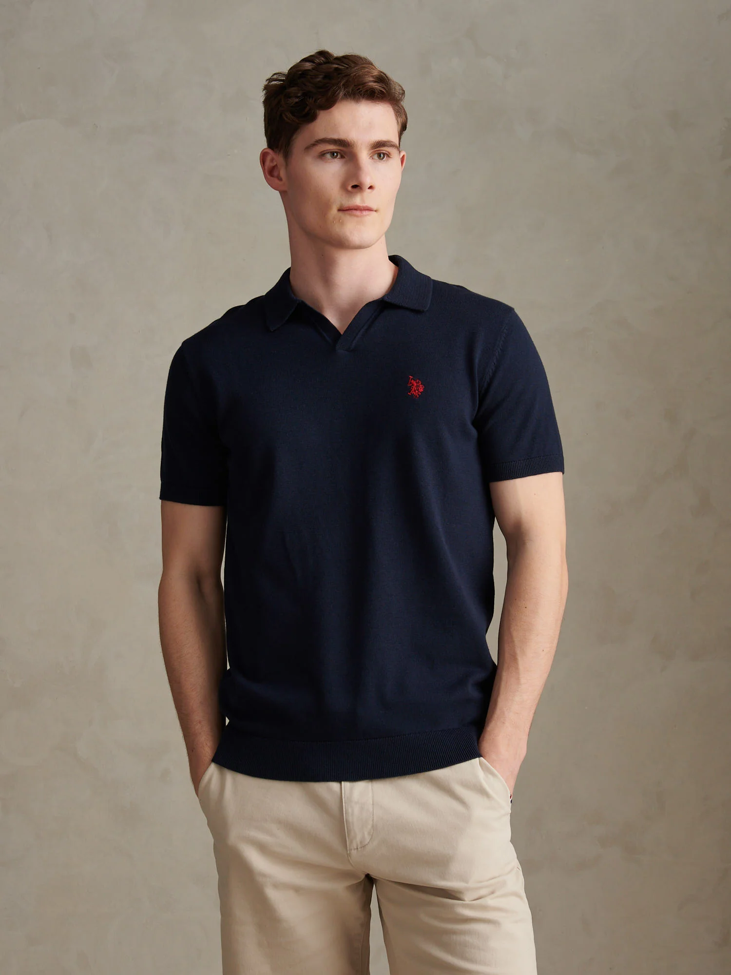 Mens Combed Cotton Double Horsemen Revere Polo Shirt Dark Sapphire Navy / Haute Red DHM