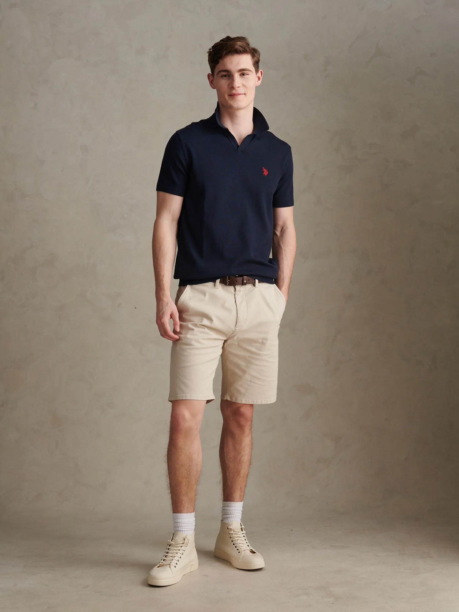 Mens Combed Cotton Double Horsemen Revere Polo Shirt Dark Sapphire Navy / Haute Red DHM - Image 3