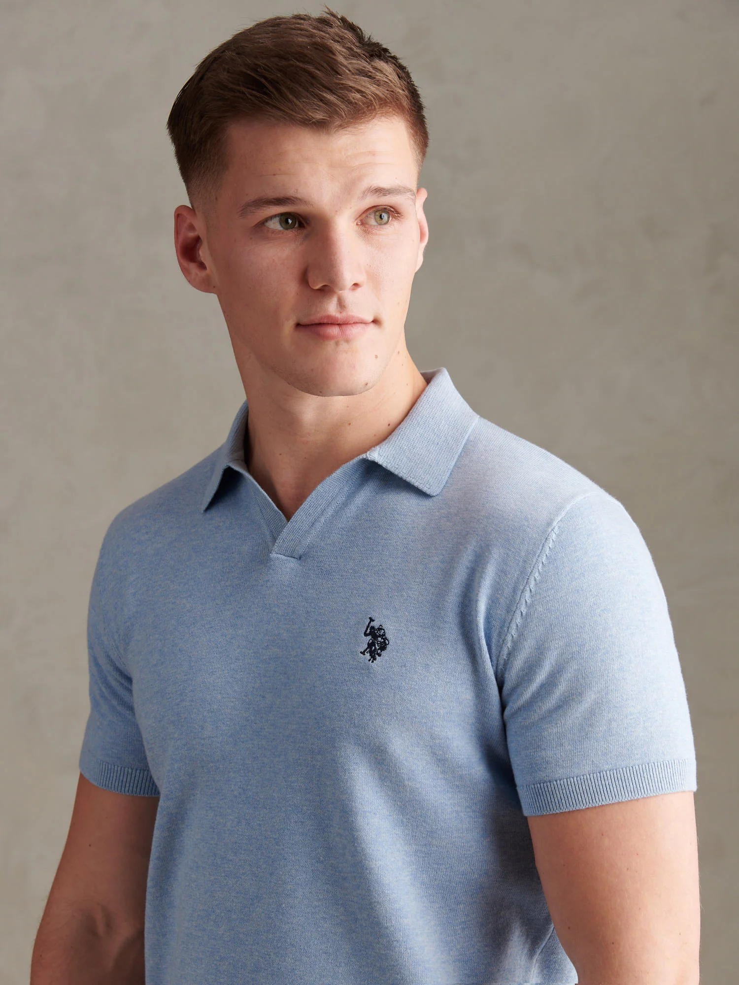 Mens Combed Cotton Double Horsemen Revere Polo Shirt Parisian Blue Marl - Image 2