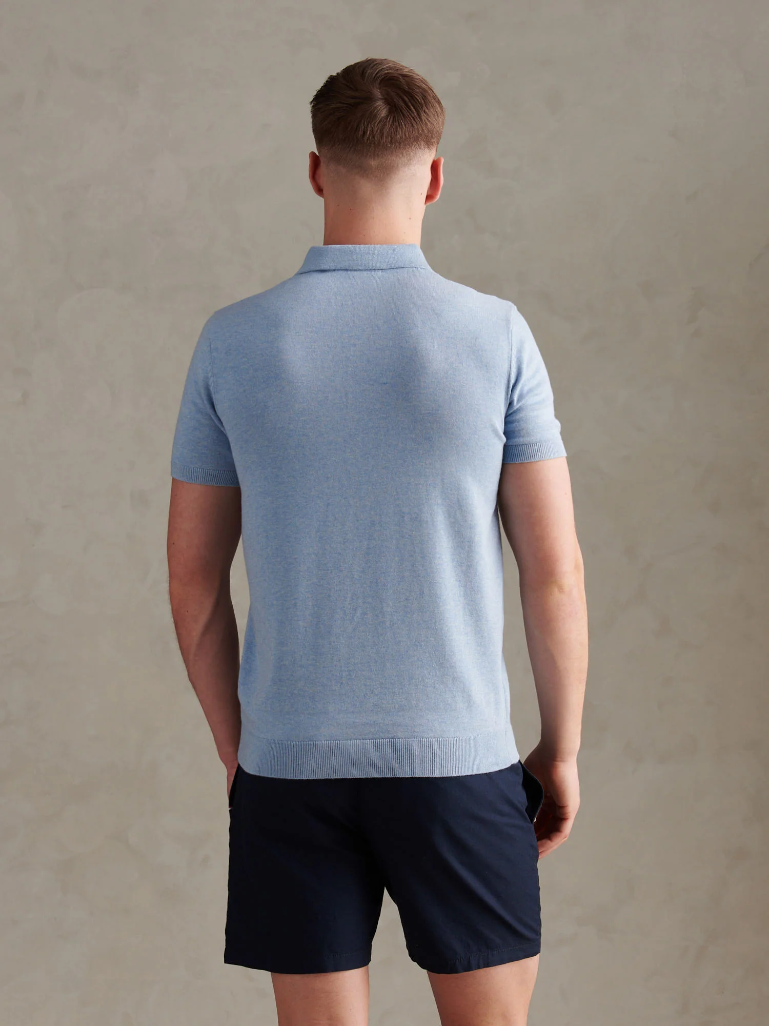 Mens Combed Cotton Double Horsemen Revere Polo Shirt Parisian Blue Marl - Image 3