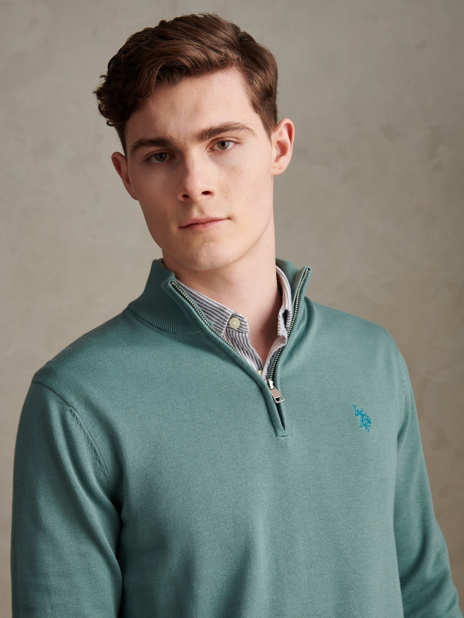 Mens Cotton Quarter Zip Funnel Jumper Arctic - Image 2