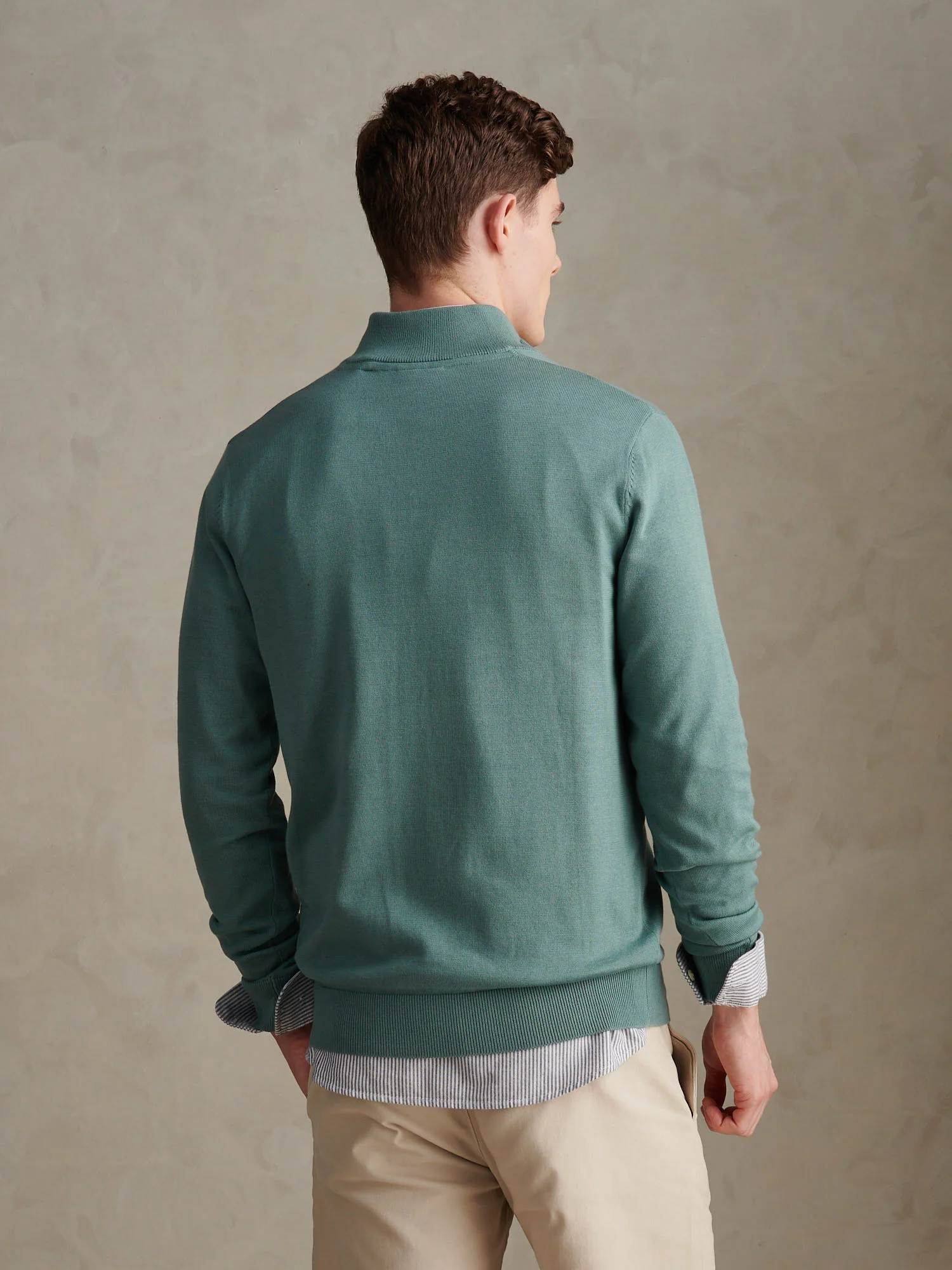 Mens Cotton Quarter Zip Funnel Jumper Arctic - Image 3