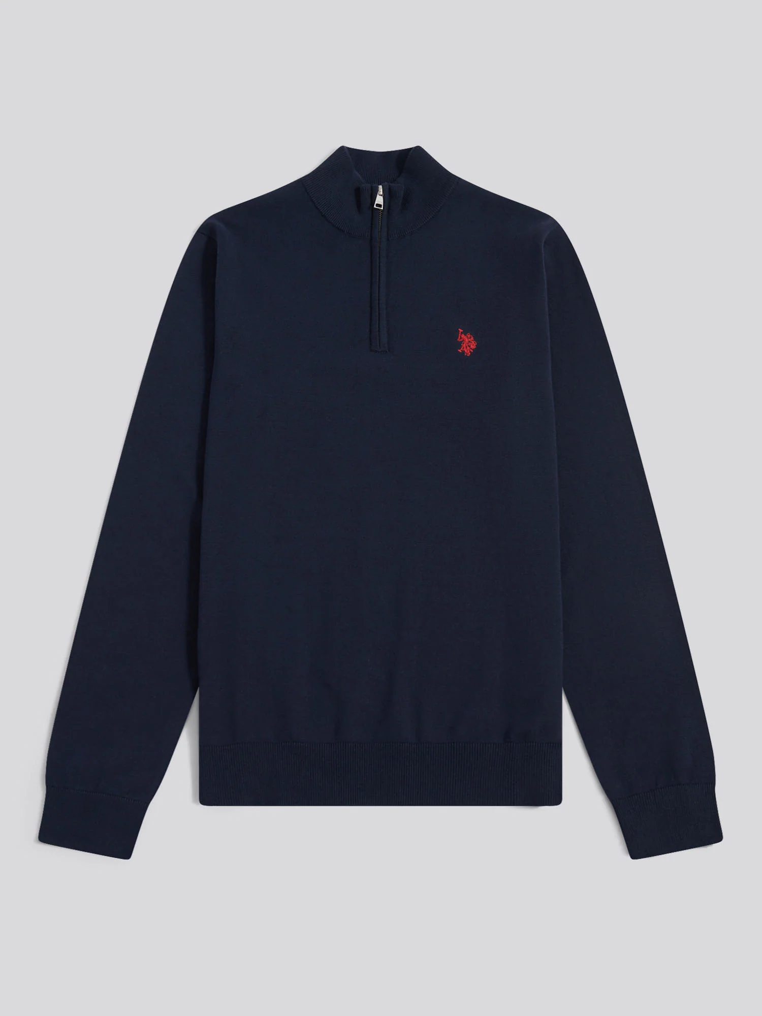 Mens Cotton Quarter Zip Funnel Jumper Dark Sapphire Navy / Haute Red DHM - Image 5