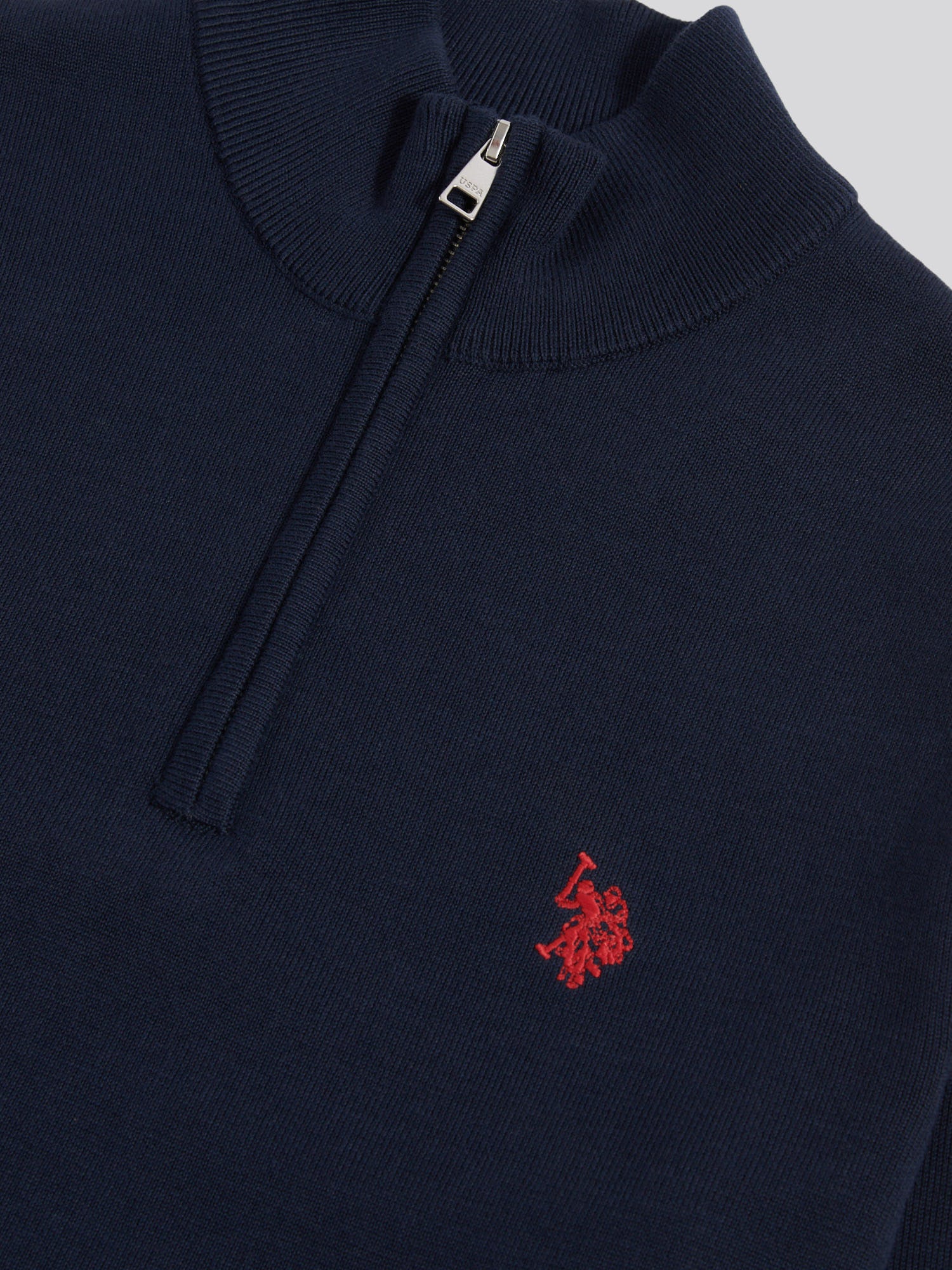 Mens Cotton Quarter Zip Funnel Jumper Dark Sapphire Navy / Haute Red DHM - Image 7