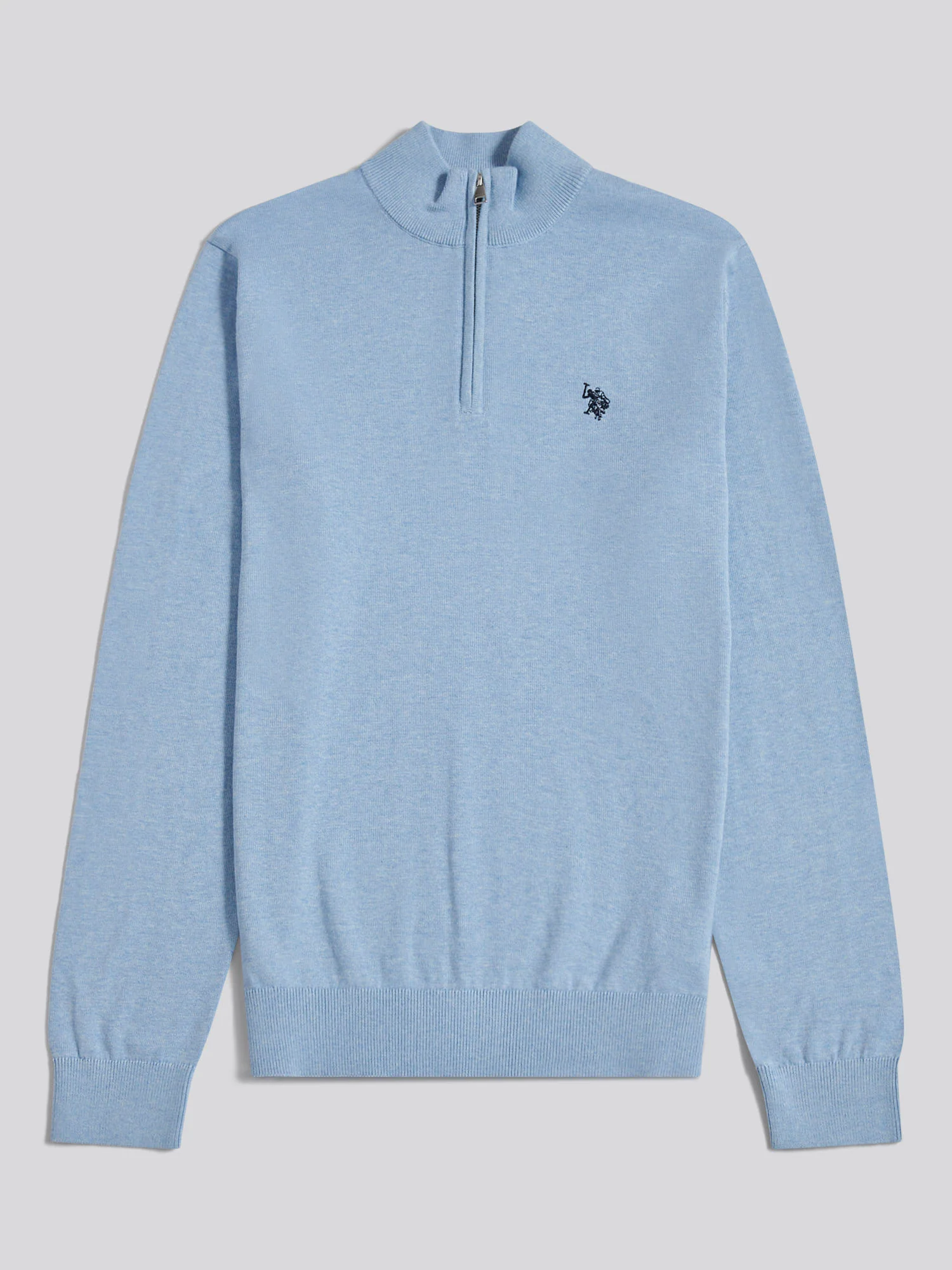 Mens Cotton Quarter Zip Funnel Jumper Parisian Blue Marl