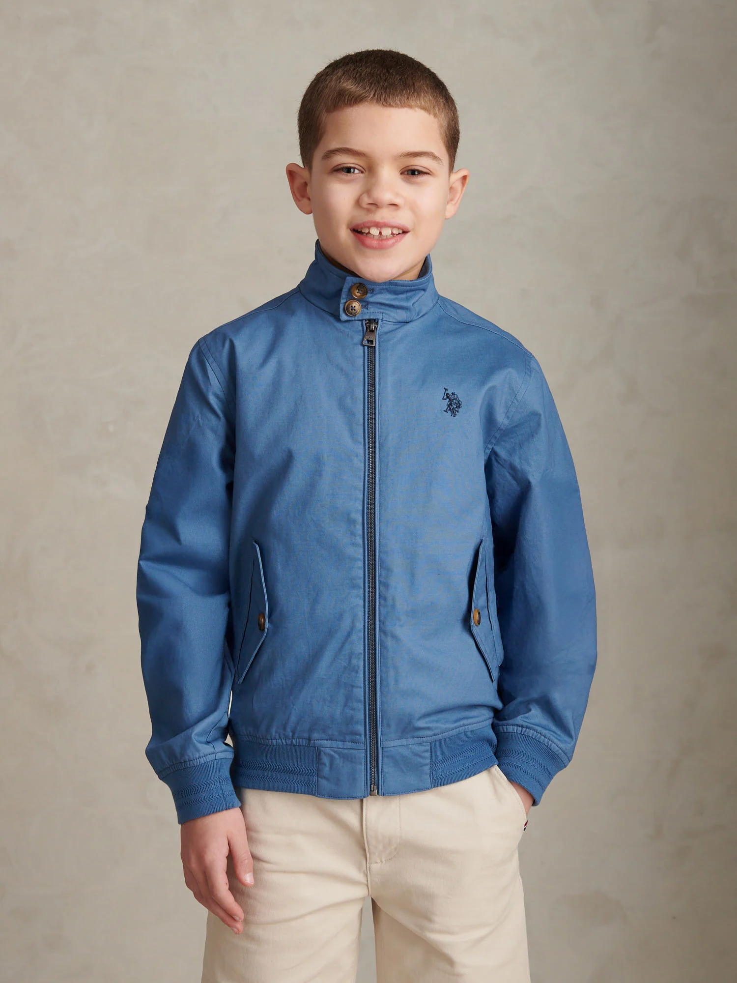 Boys Cotton Twill Harrington Jacket Blue Horizon