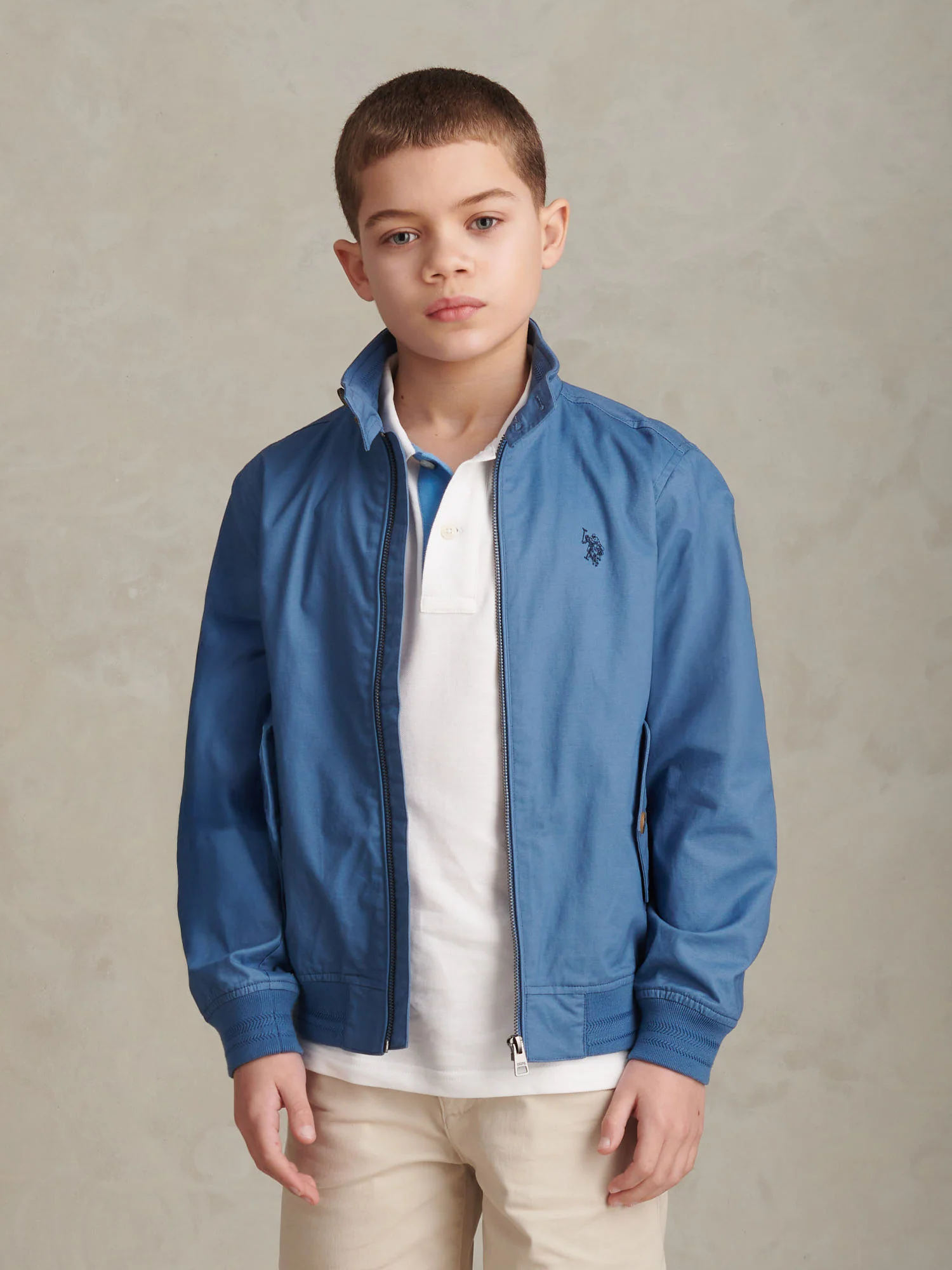 Boys Cotton Twill Harrington Jacket Blue Horizon - Image 5