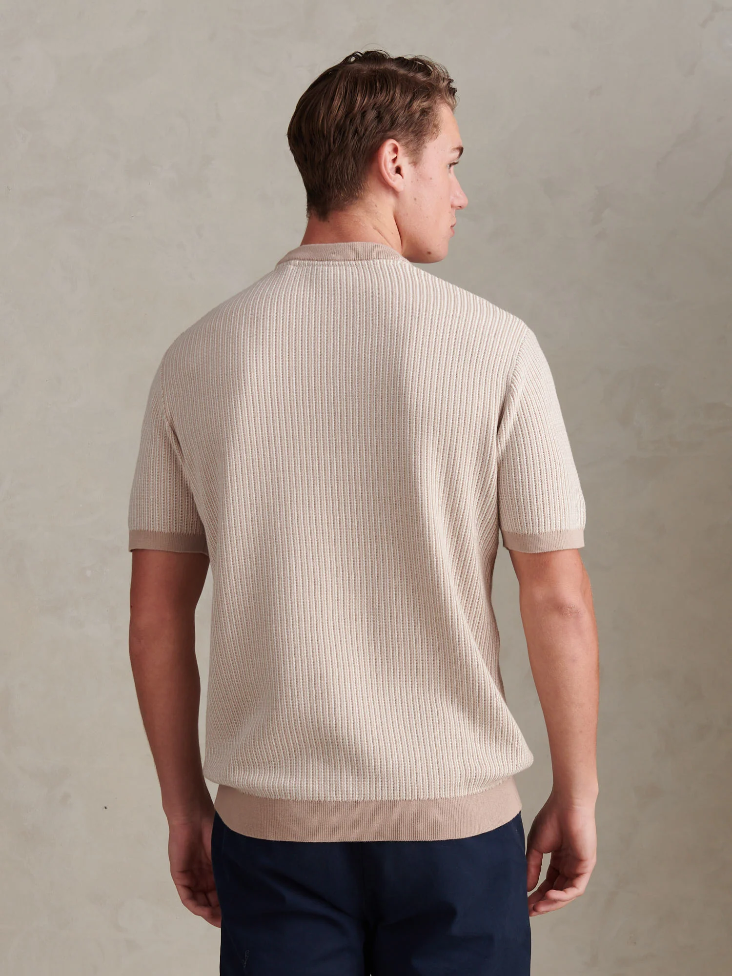 Mens Cotton Vertical Texture Knit T-Shirt Atmosphere - Image 4