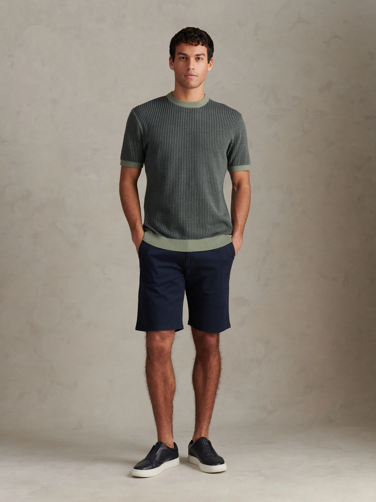Mens Cotton Vertical Texture Knit T-Shirt Sea Spray - Image 3