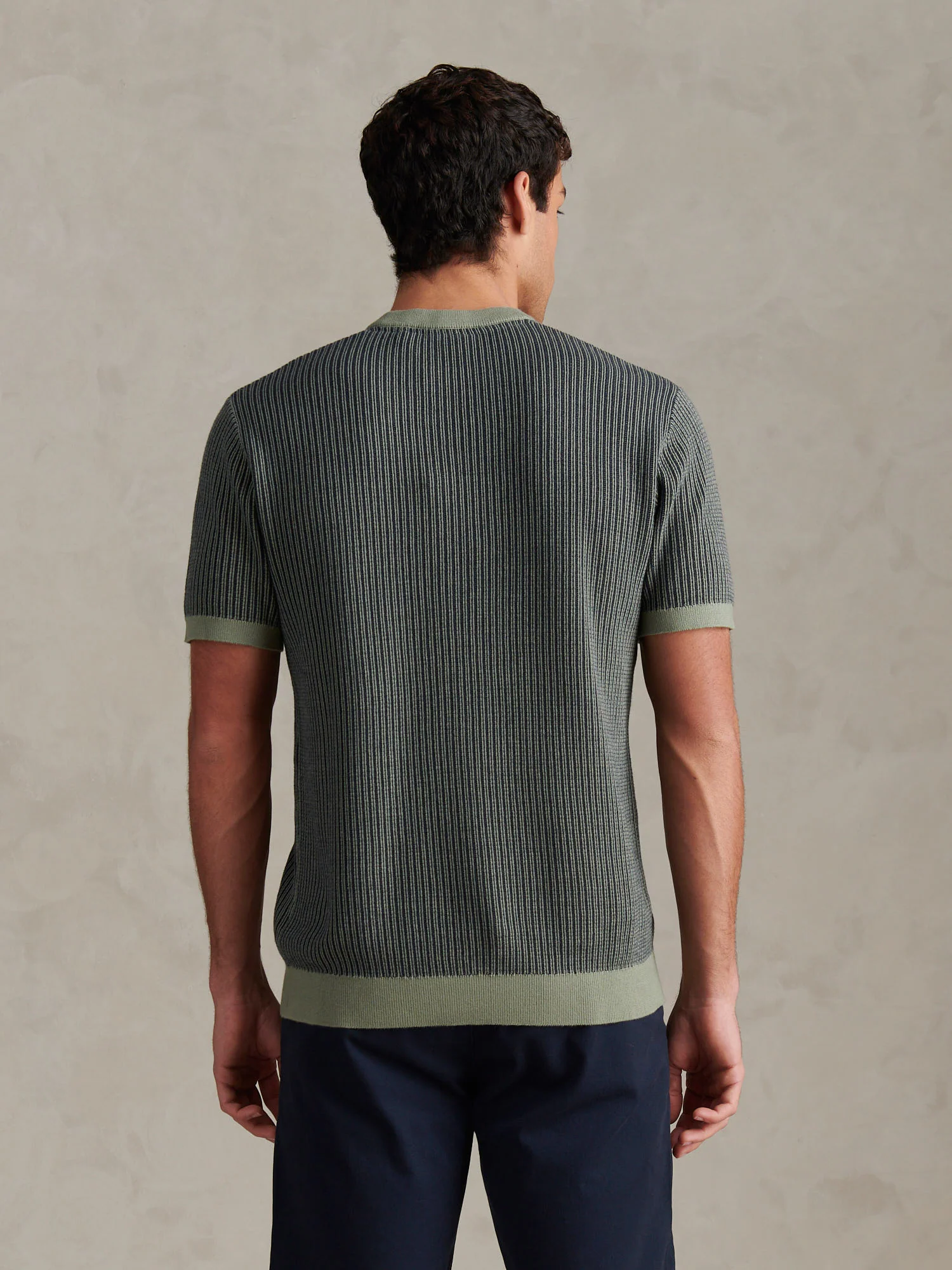 Mens Cotton Vertical Texture Knit T-Shirt Sea Spray - Image 4