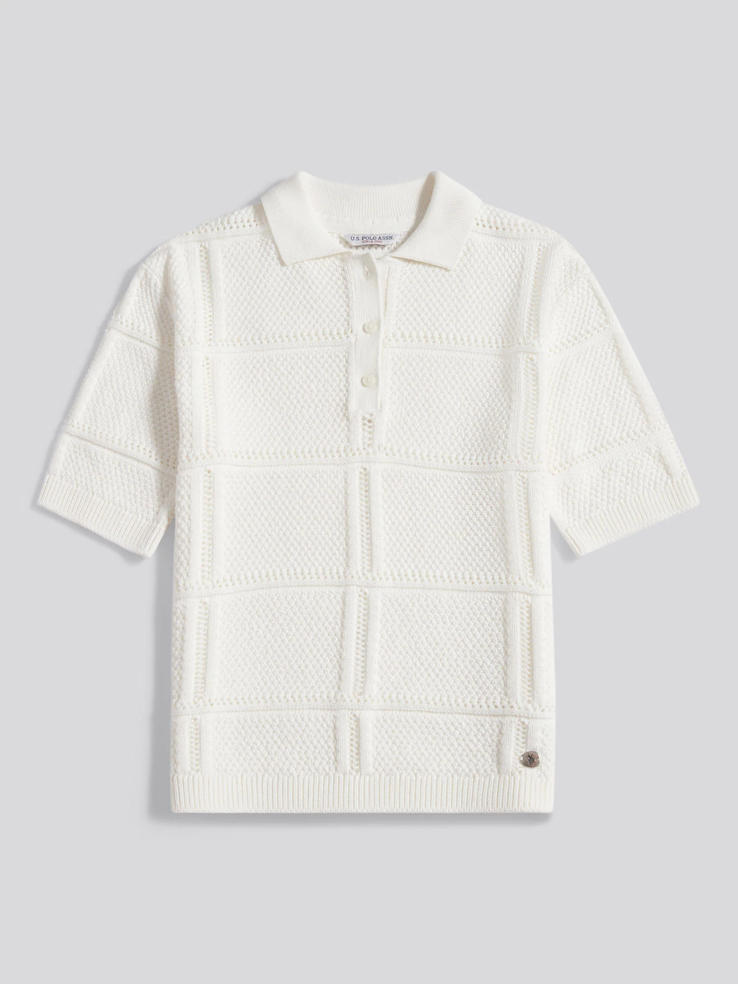 Womens Crochet Knit Polo Shirt Marshmallow - Image 6