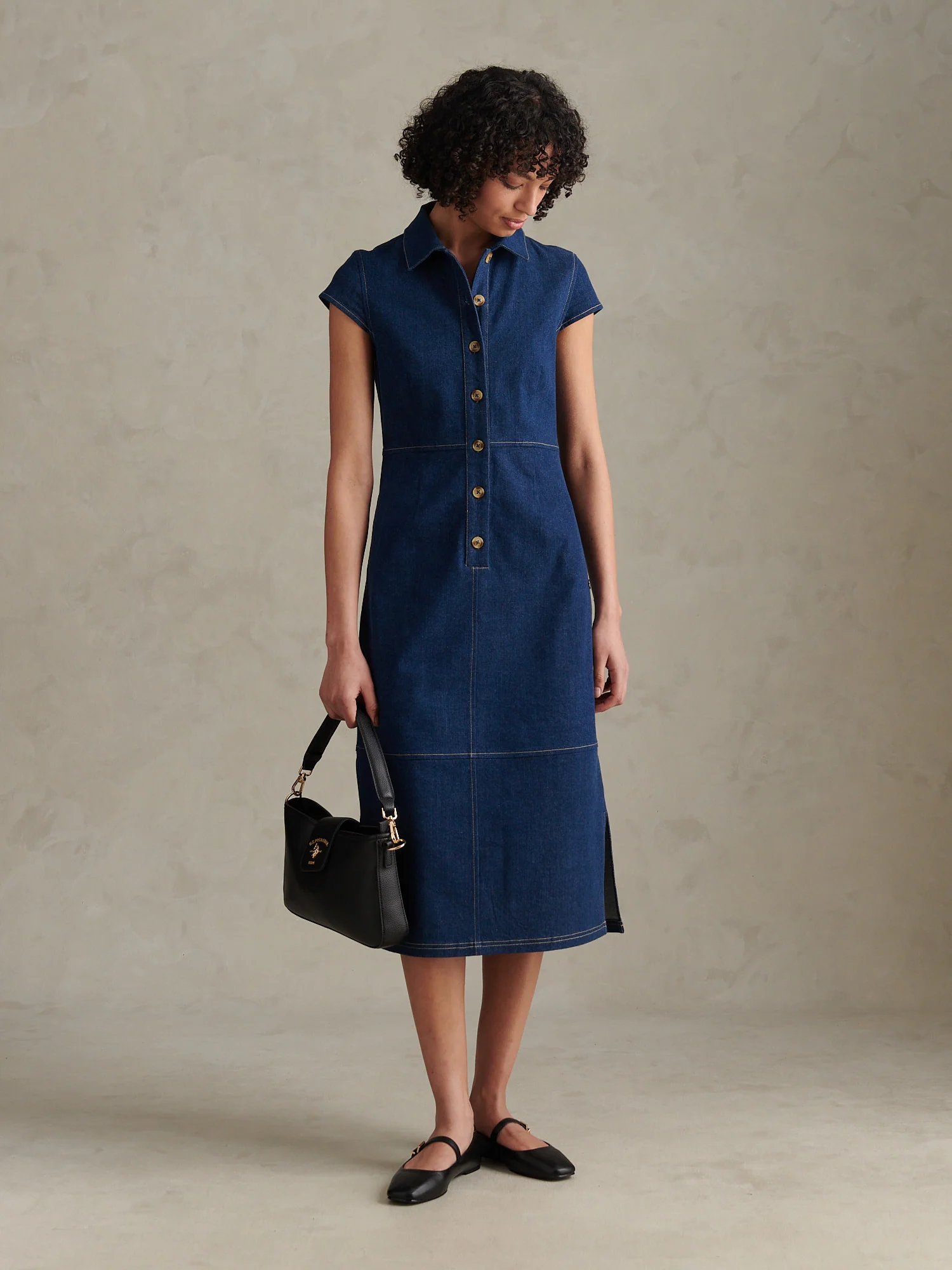 Womens Denim Midi Shirt Dress Mid Wash - Image 3