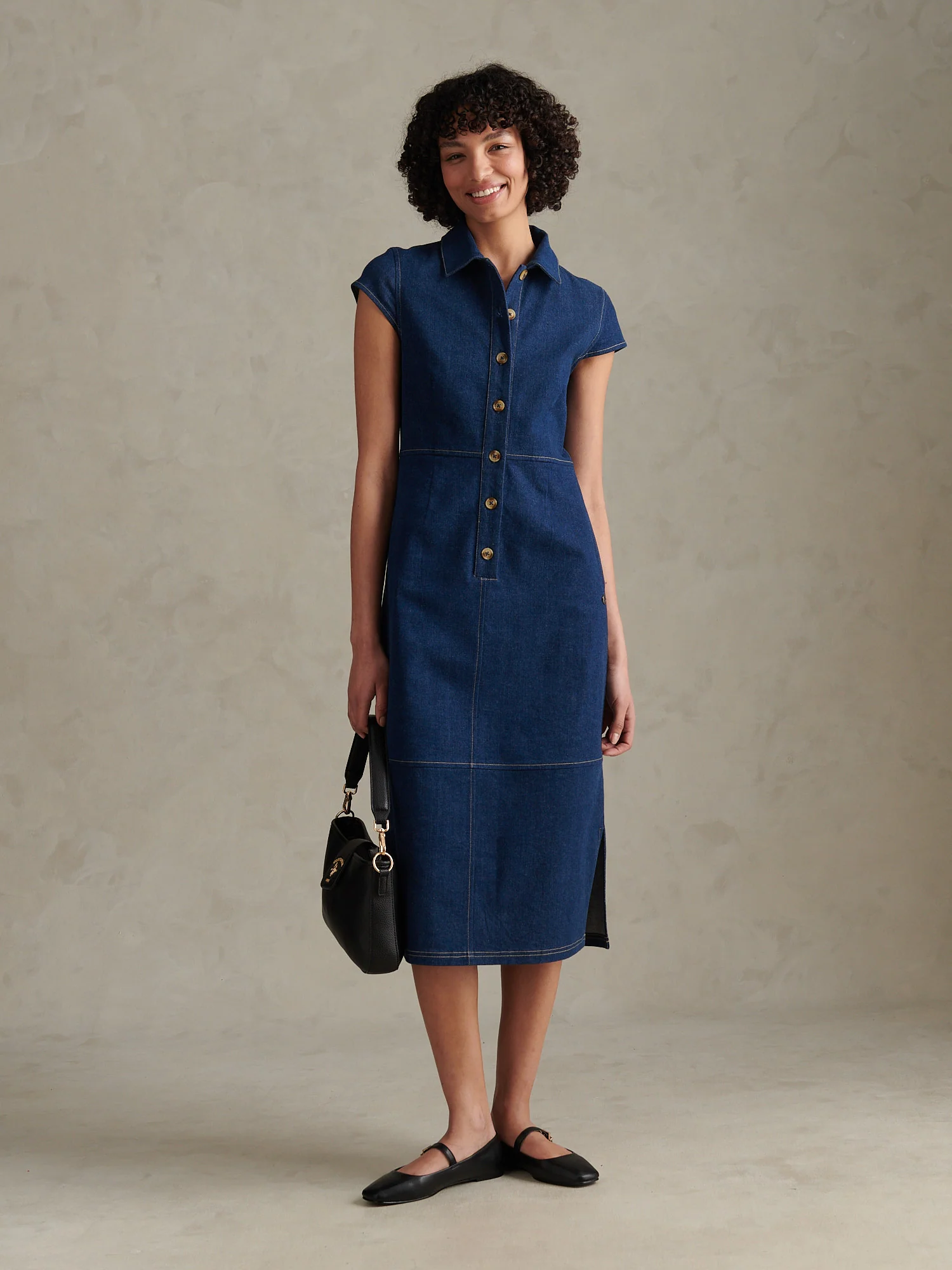 Womens Denim Midi Shirt Dress Mid Wash - Image 6