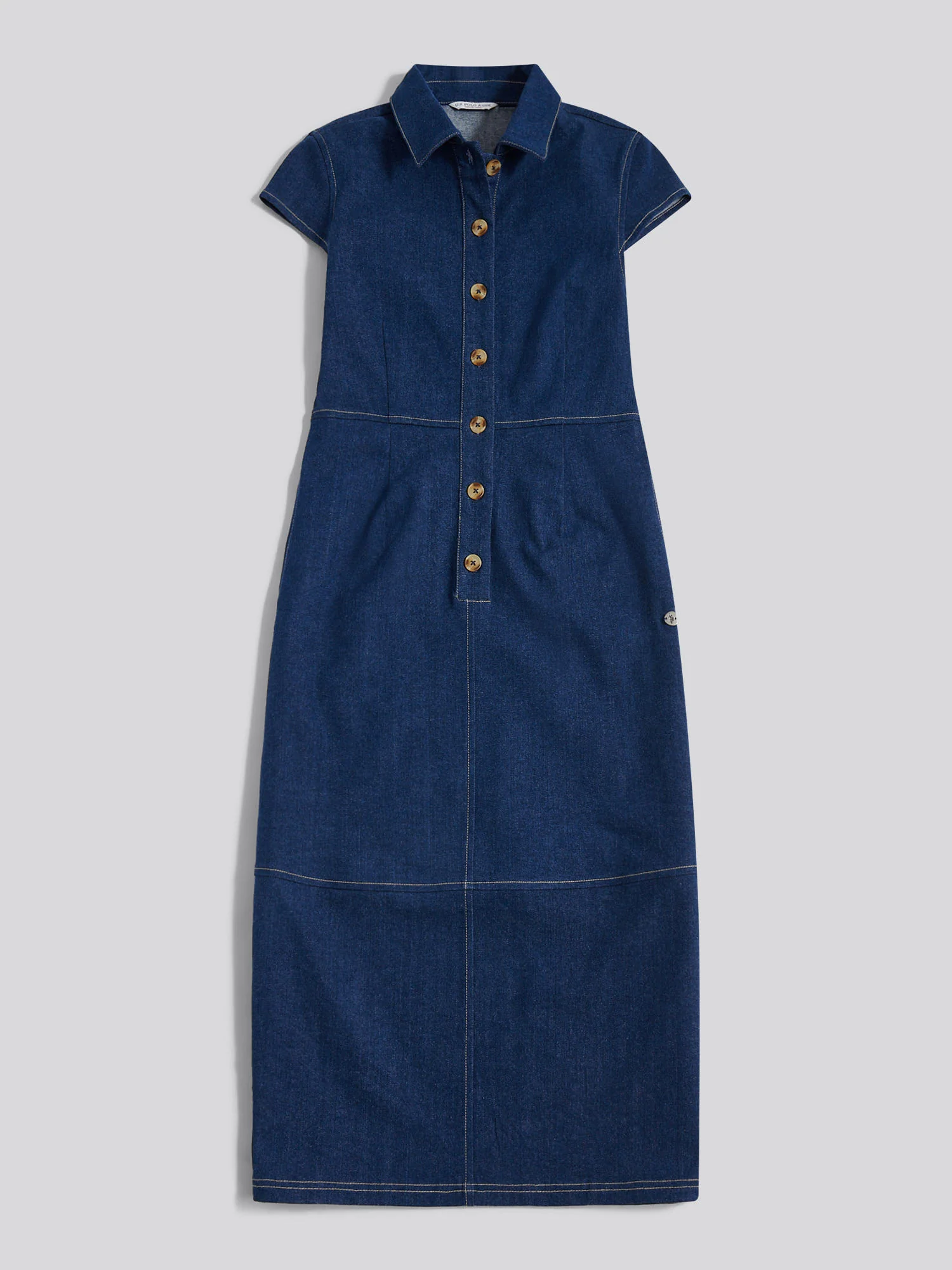 Womens Denim Midi Shirt Dress Mid Wash - Image 7