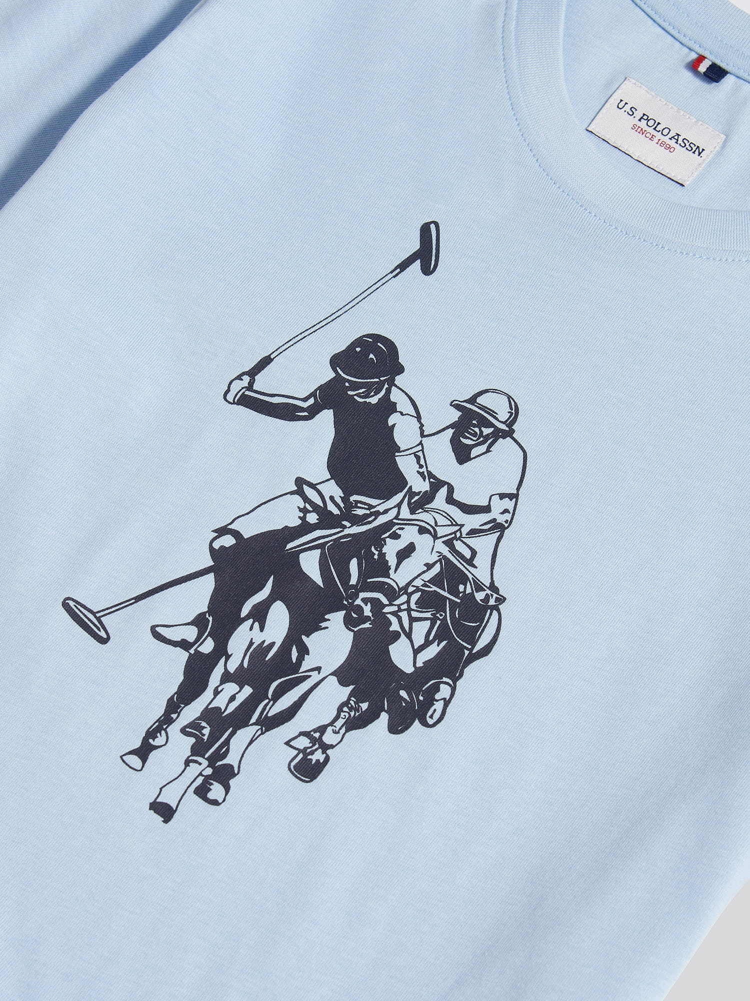 Boys Double Horsemen Graphic T-Shirt in Chambray Blue - Image 3