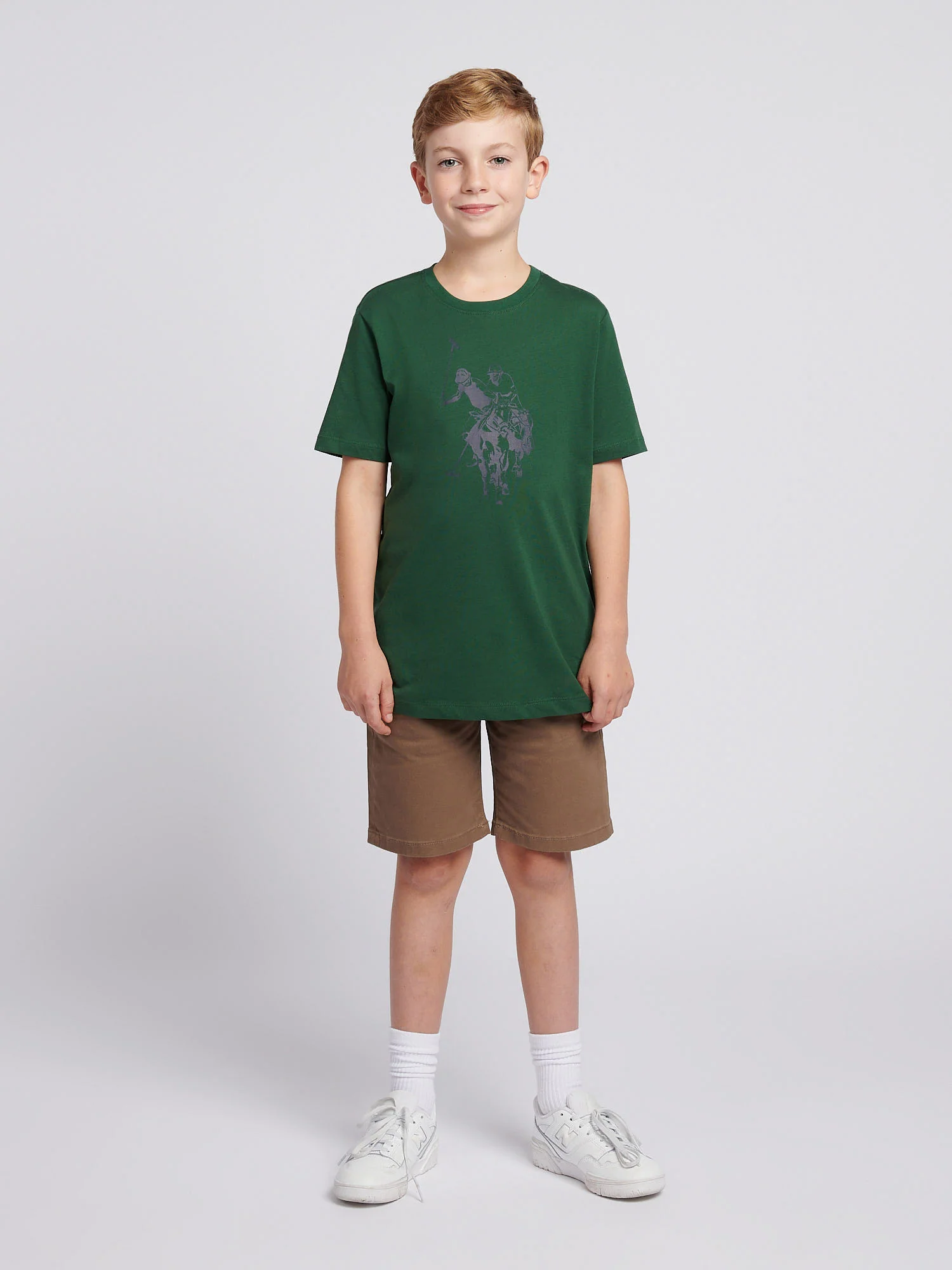 Boys Double Horsemen Graphic T-Shirt in Pineneedle - Image 3