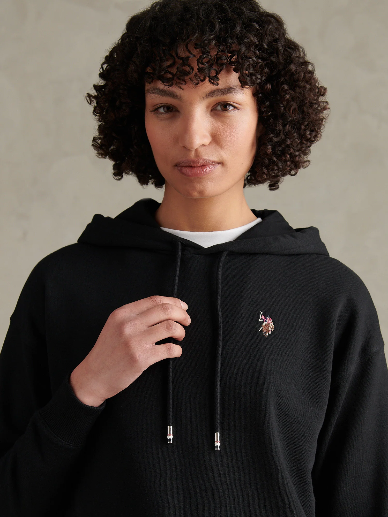 Womens Double Horsemen Logo Hoodie Black - Image 2