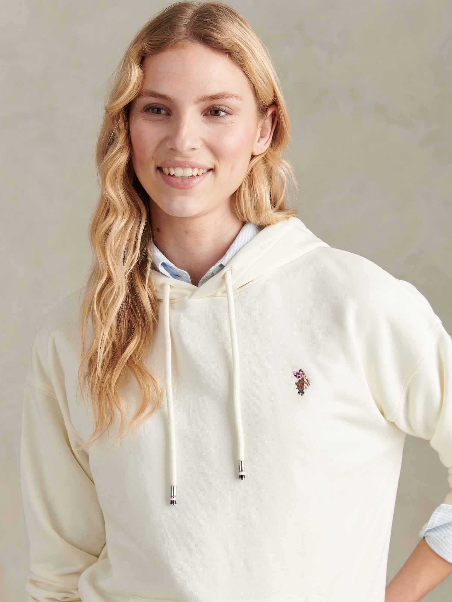 Womens Double Horsemen Logo Hoodie Marshmallow - Image 3