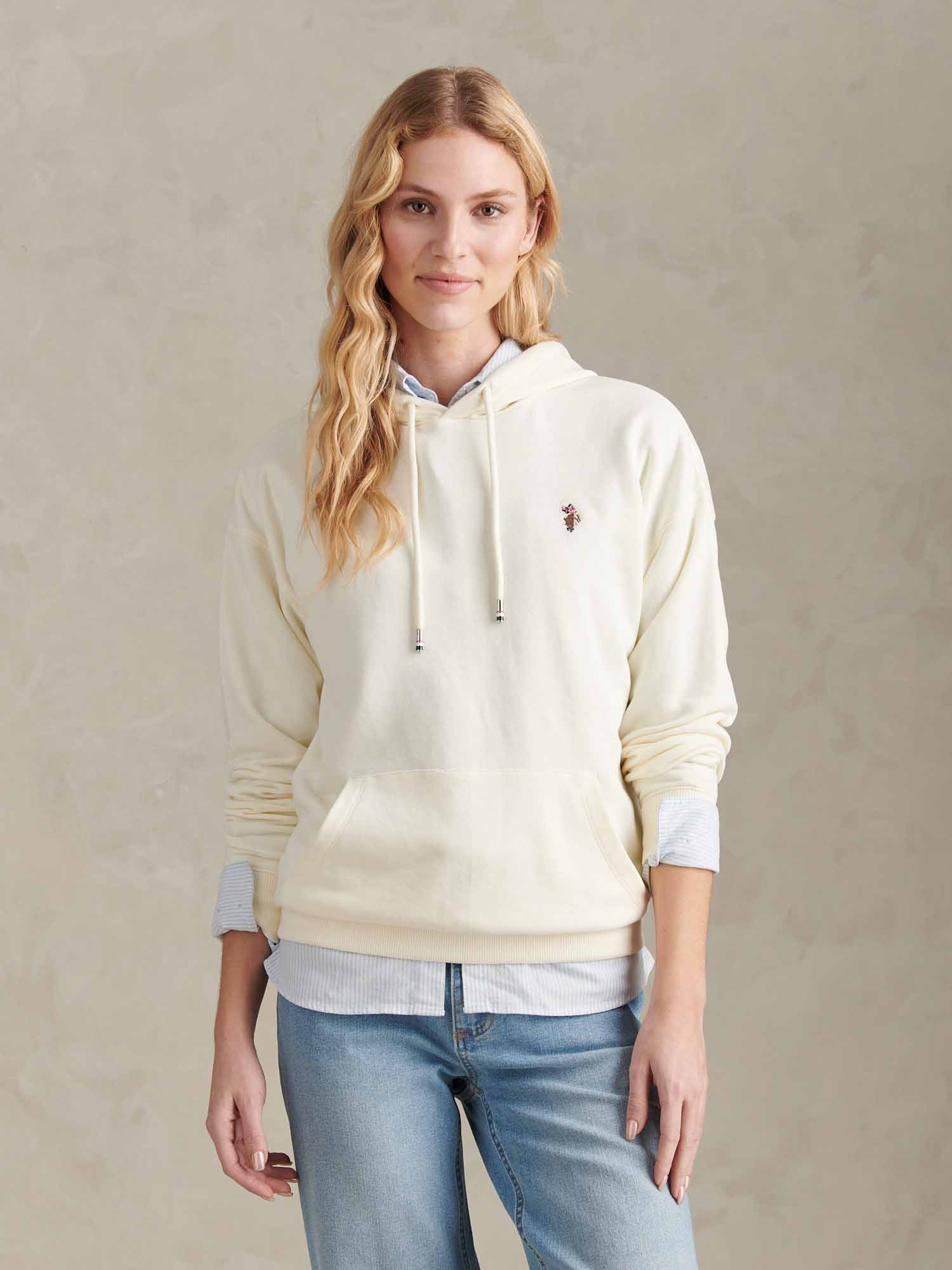 Womens Double Horsemen Logo Hoodie Marshmallow - Image 5