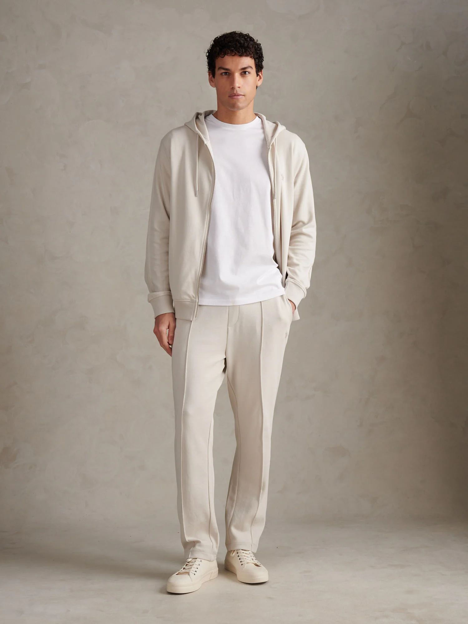 Mens Double Horsemen Interlock Zip Hoodie Beige - Image 3