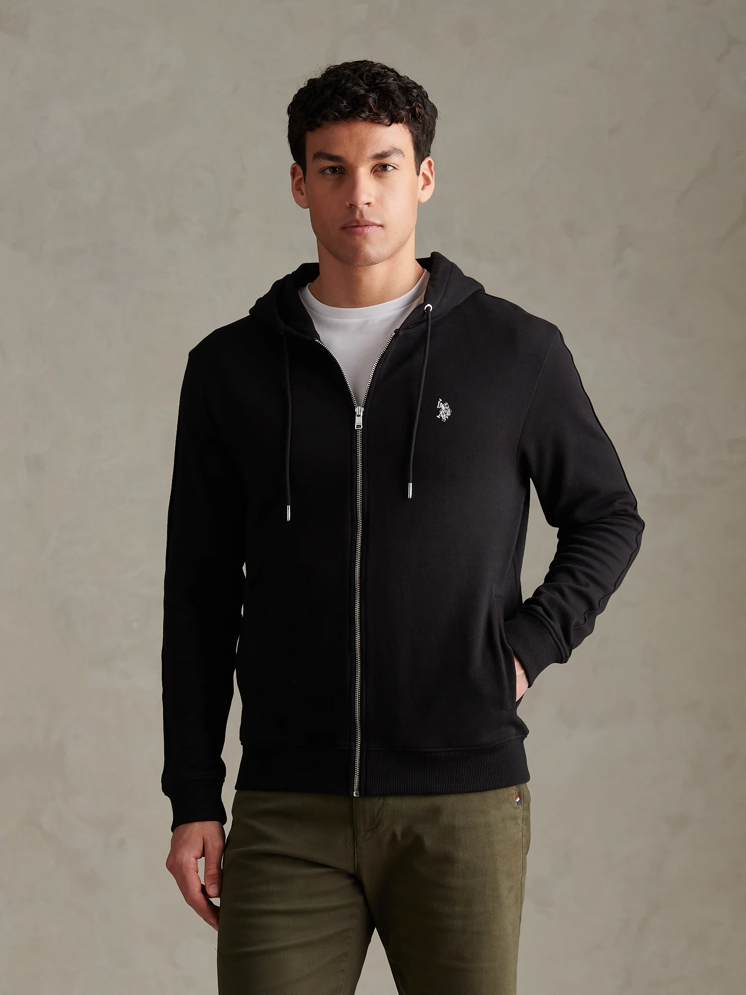 Mens Double Horsemen Interlock Zip Hoodie Black Bright White DHM