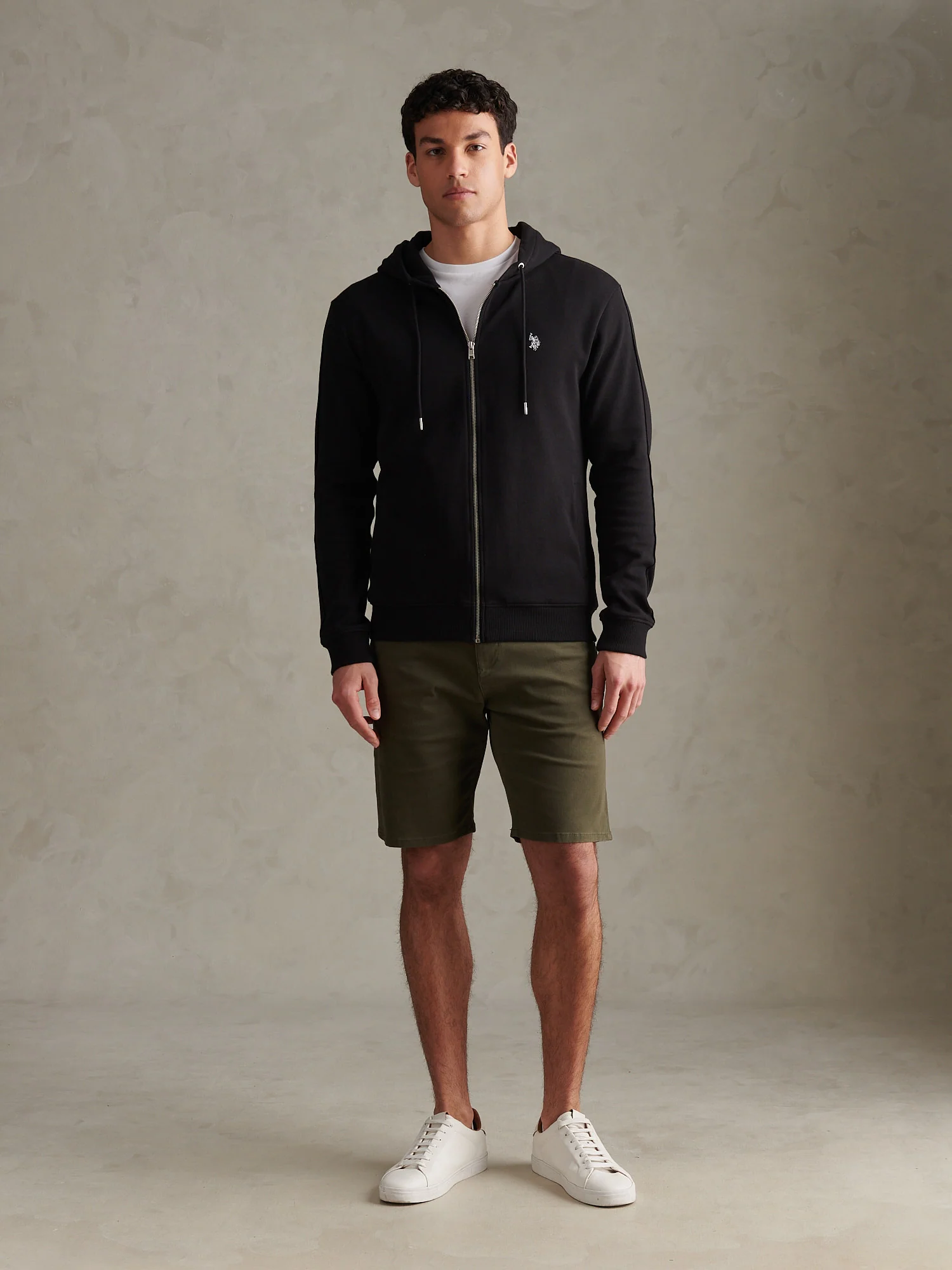 Mens Double Horsemen Interlock Zip Hoodie Black Bright White DHM - Image 5