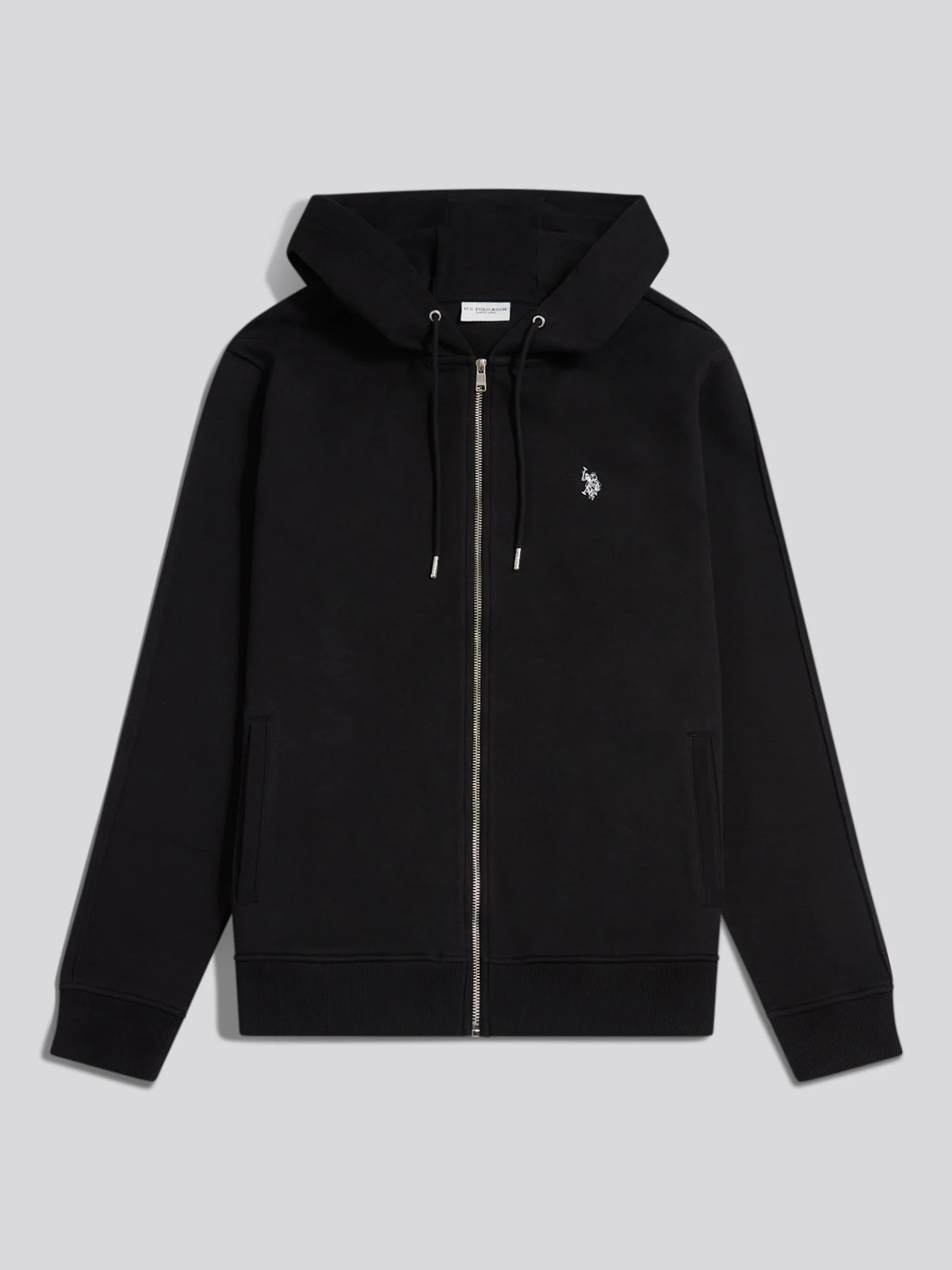 Mens Double Horsemen Interlock Zip Hoodie Black Bright White DHM - Image 6