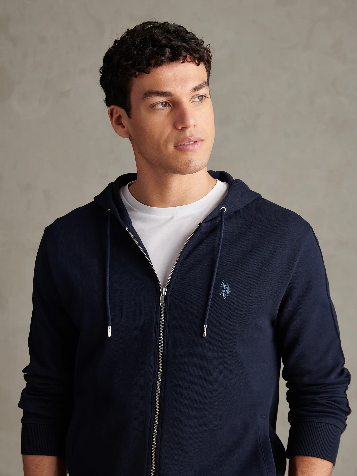 Mens Double Horsemen Interlock Zip Hoodie Dark Sapphire Navy - Image 2