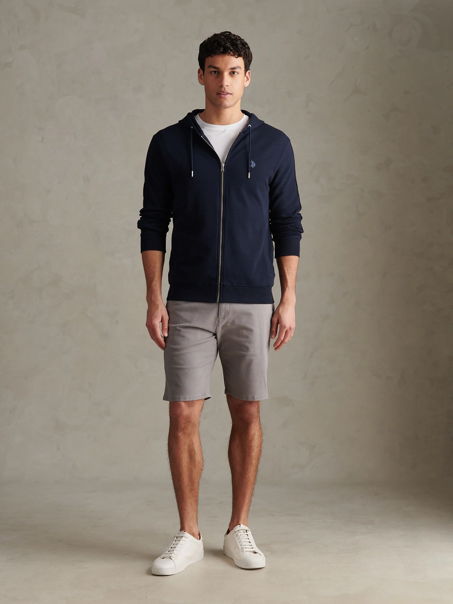 Mens Double Horsemen Interlock Zip Hoodie Dark Sapphire Navy - Image 3