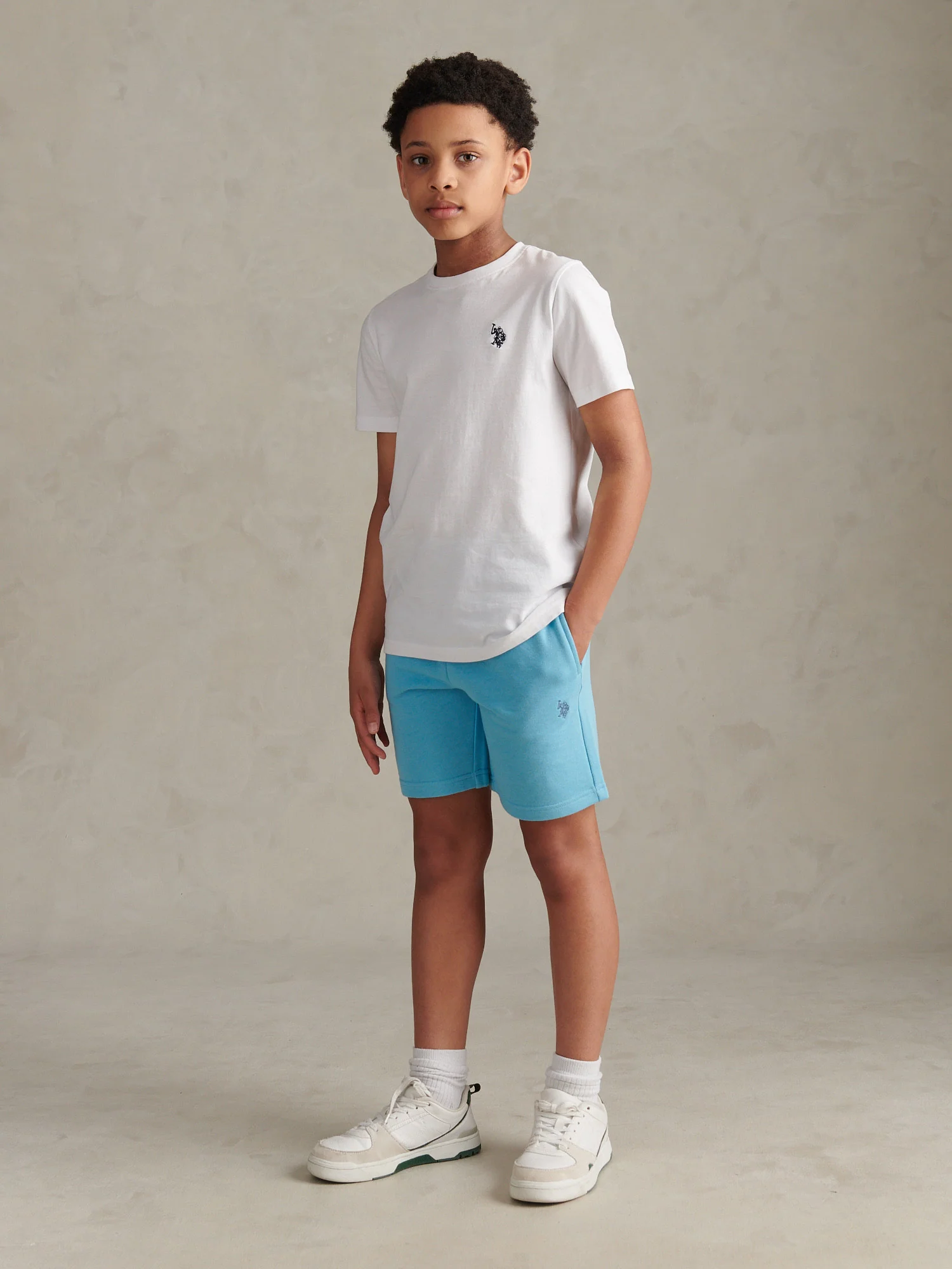 Boys Double Horsemen Sweat Shorts Air Blue - Image 3