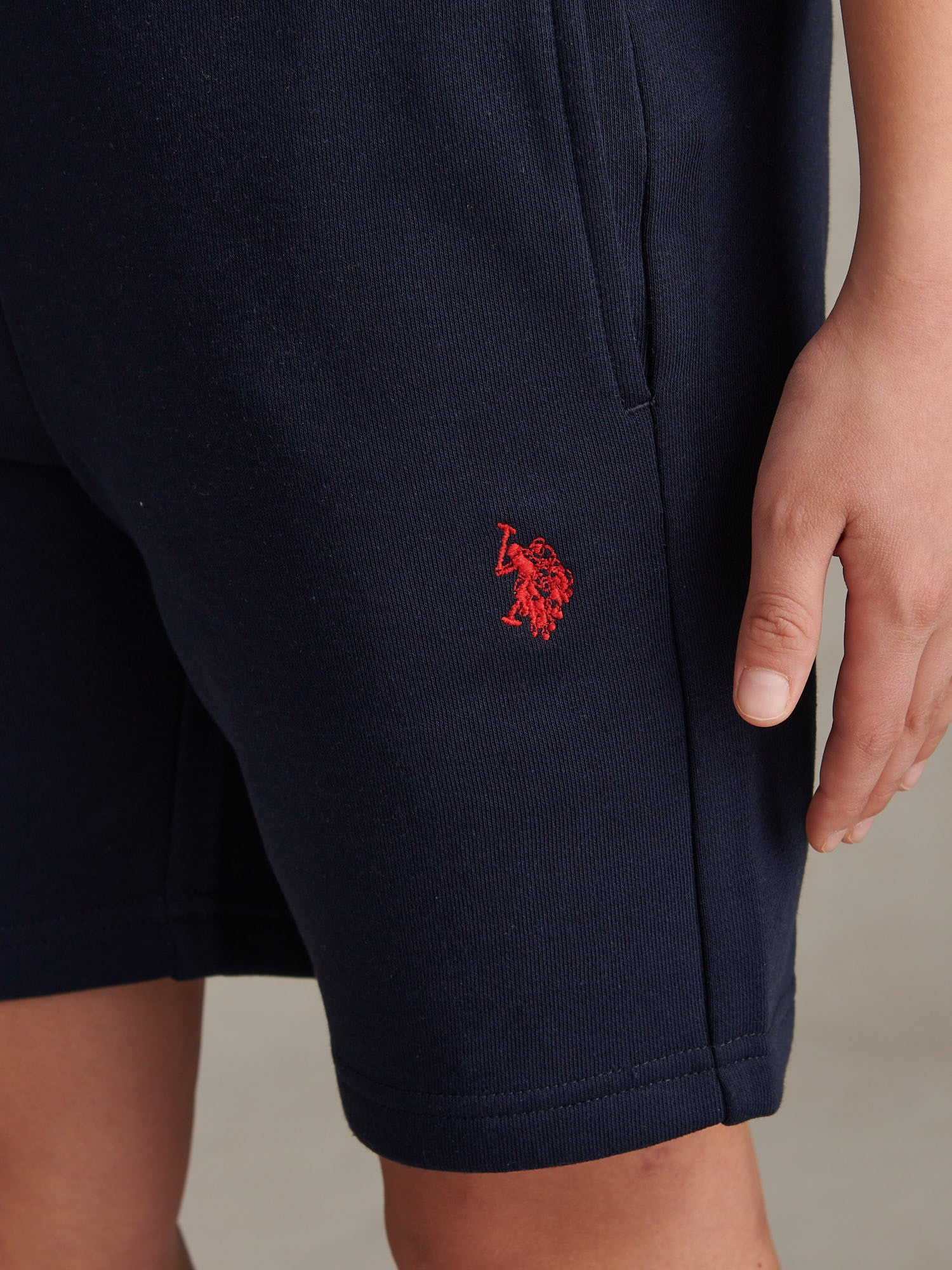 Boys Double Horsemen Sweat Shorts Dark Sapphire Navy / Haute Red DHM - Image 2