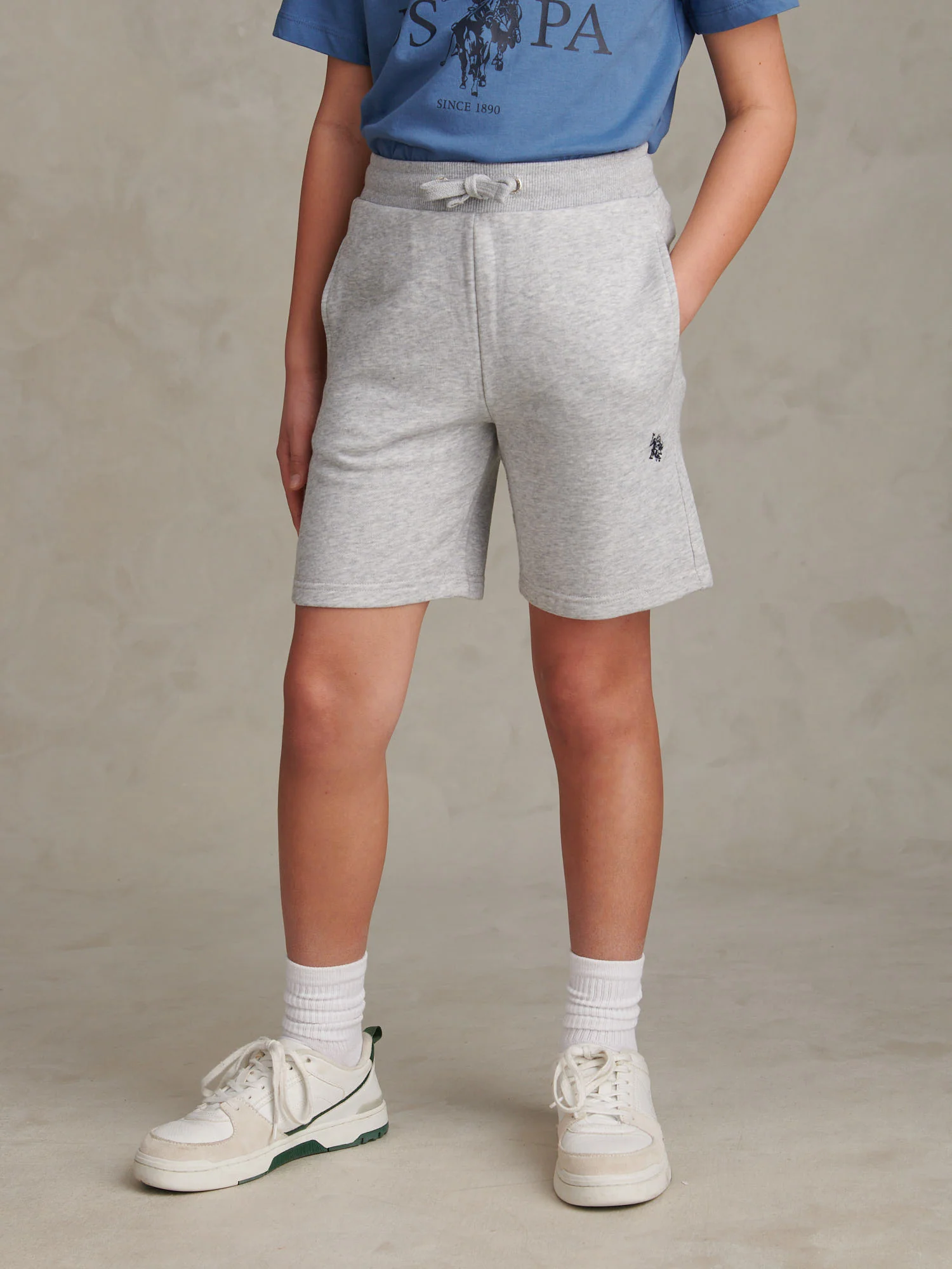Boys Double Horsemen Sweat Shorts Mid Grey Marl