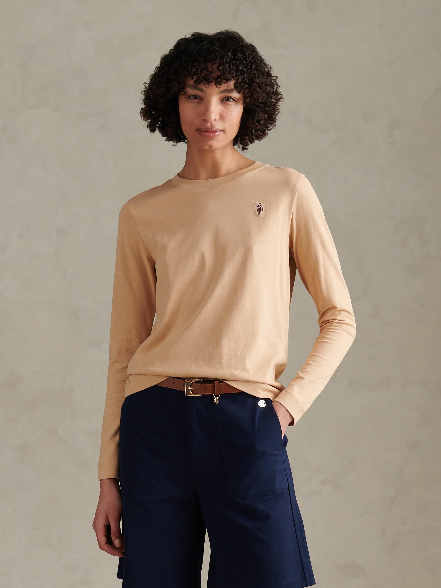 Womens Double Horsemen Long Sleeve T-Shirt Cuban Sand