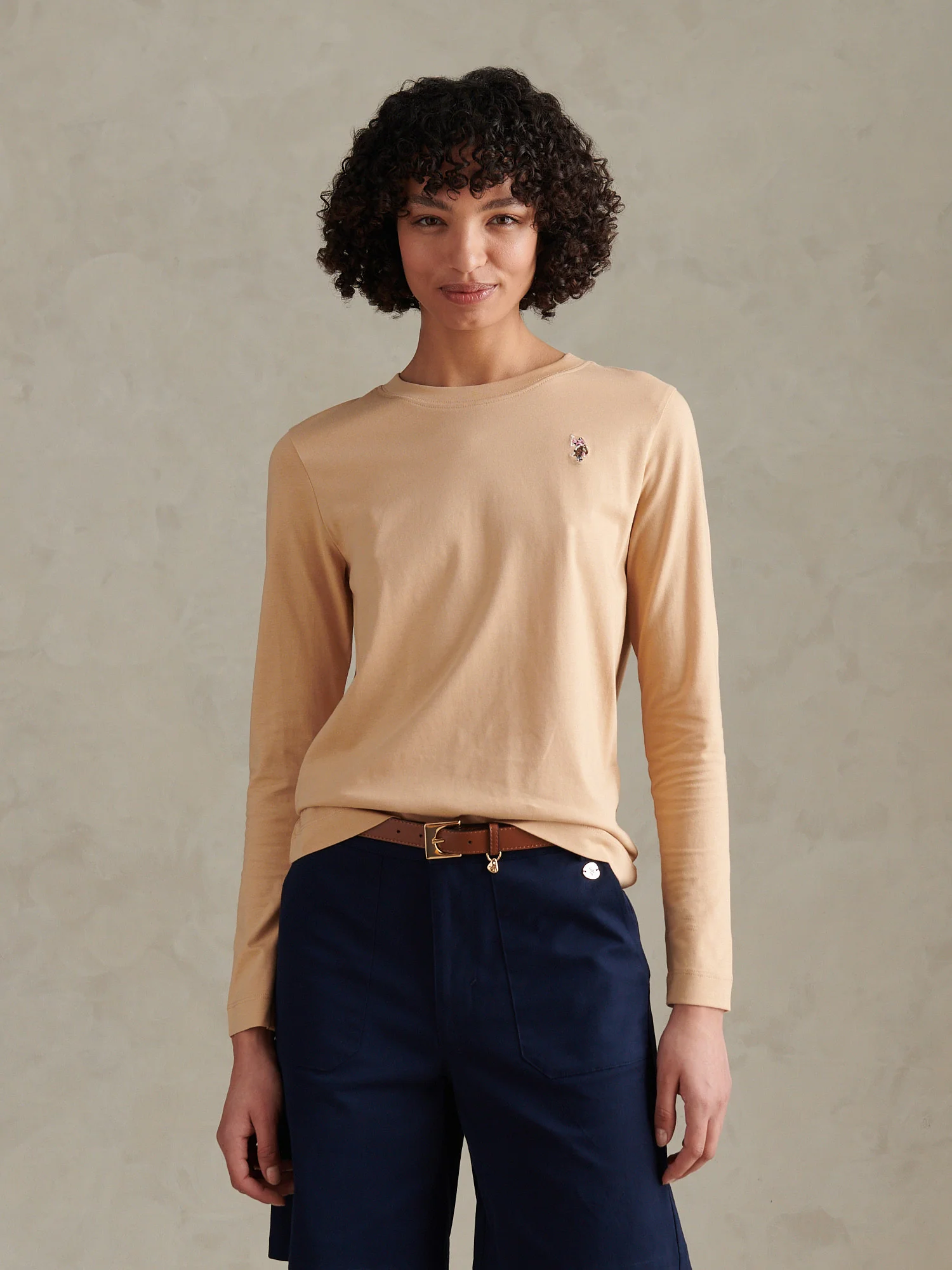 Womens Double Horsemen Long Sleeve T-Shirt Cuban Sand - Image 5