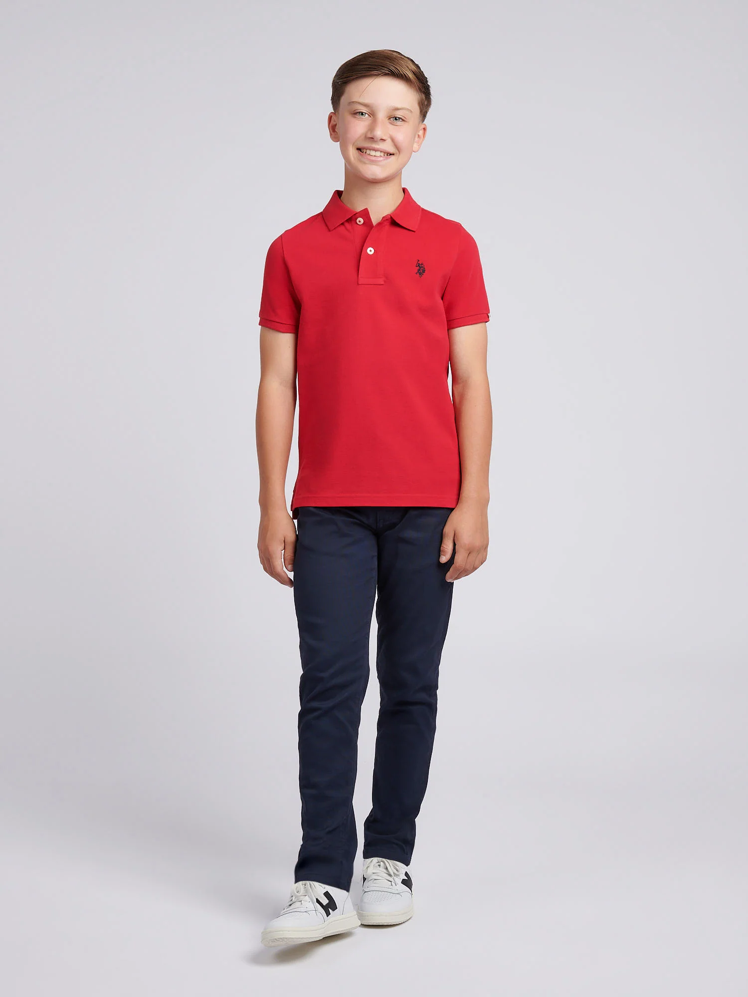Boys Double Horsemen Polo Shirt Haute Red - Image 3