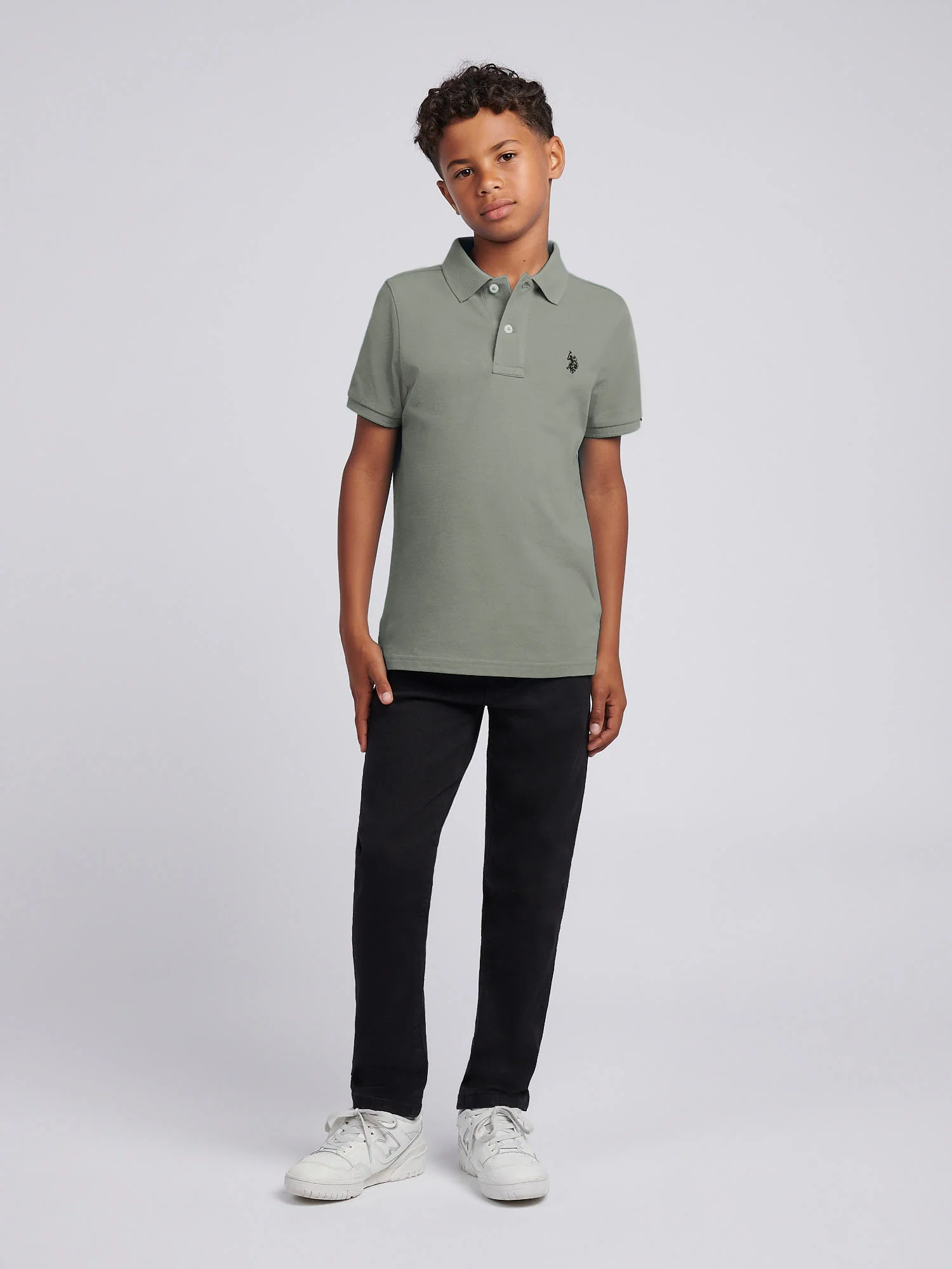 Boys Double Horsemen Polo Shirt Mulled Basil - Image 3