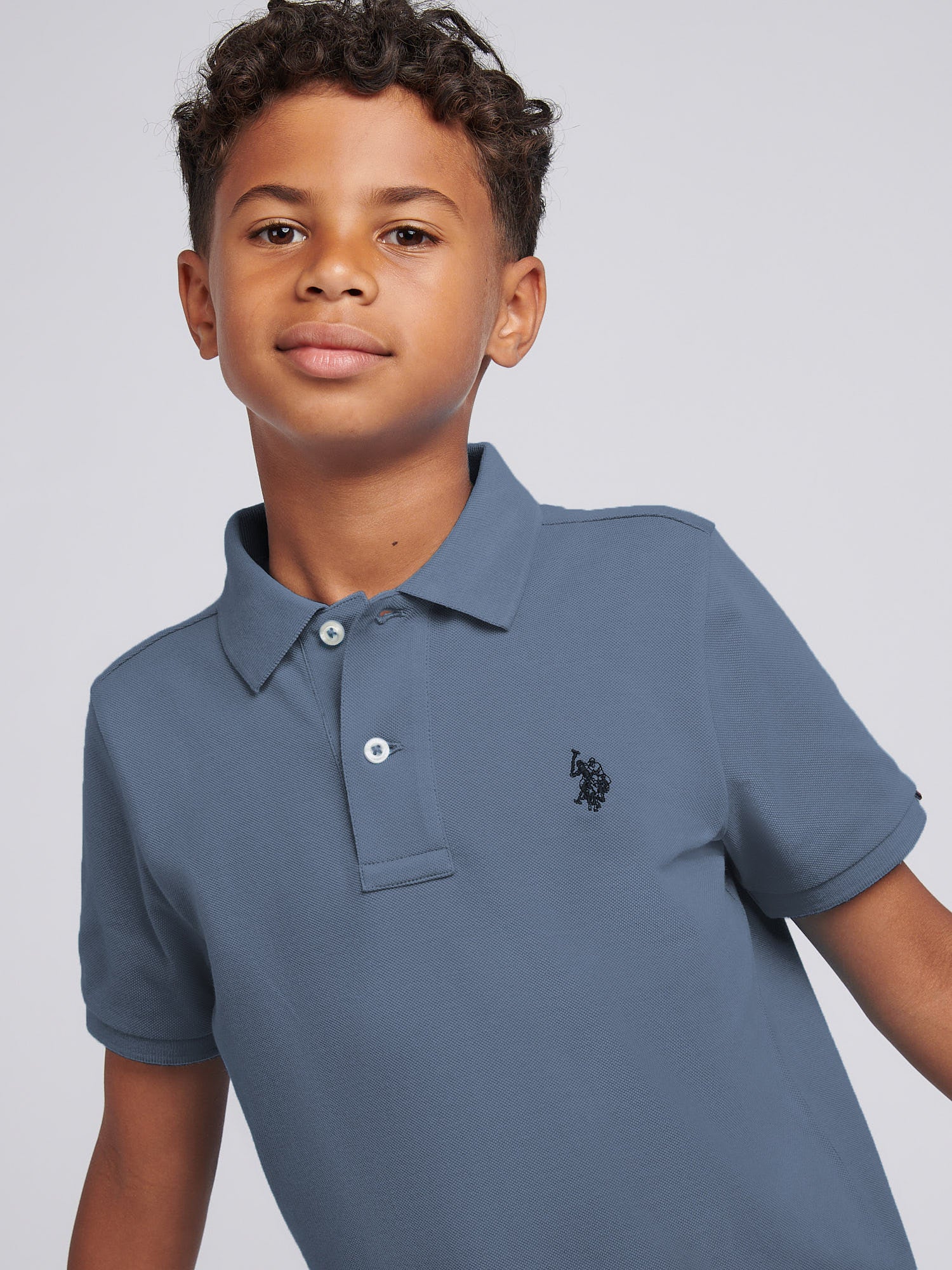 Boys Double Horsemen Polo Shirt Vintage Indigo - Image 2