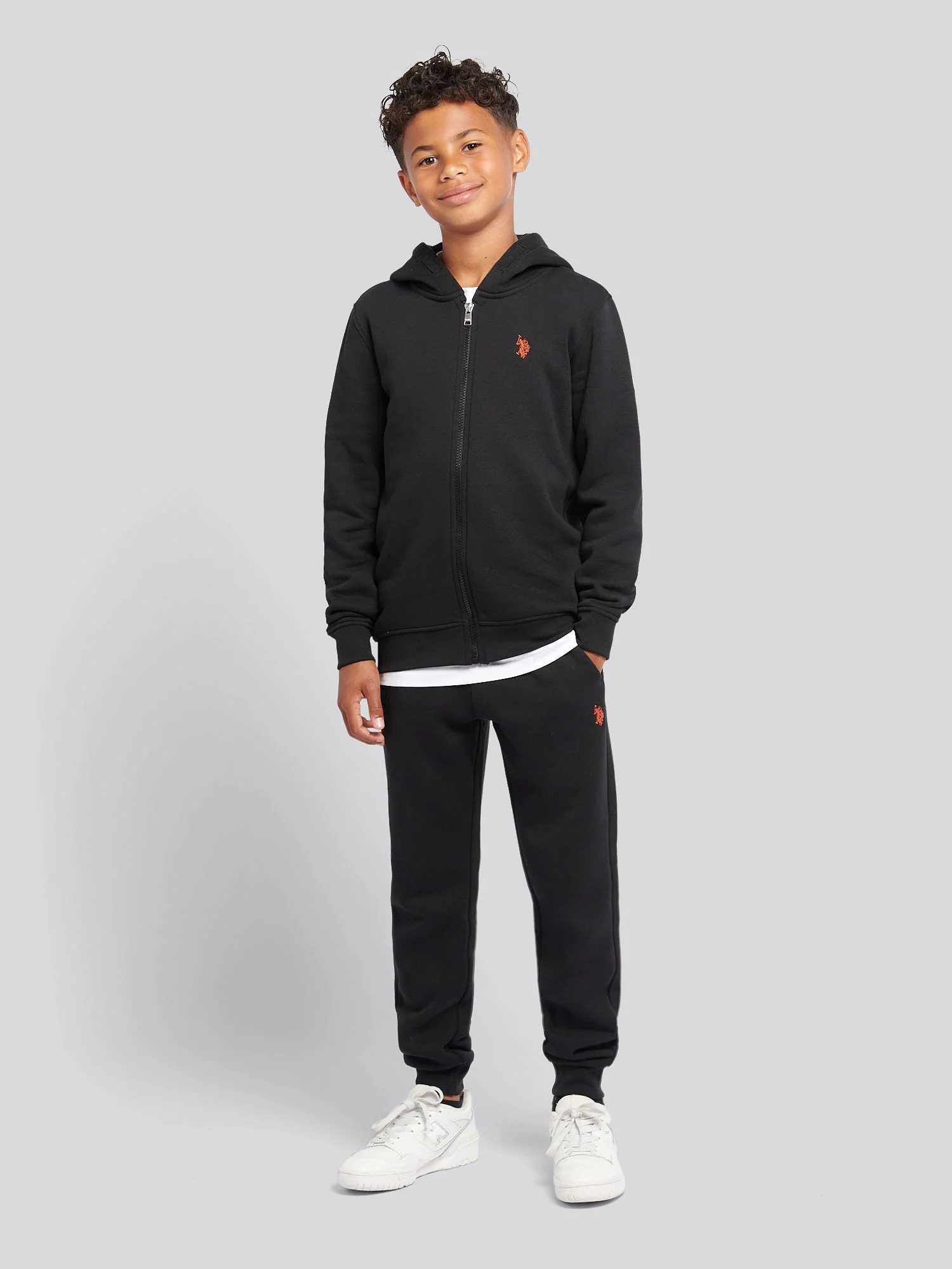 Boys Double Horsemen Zip Hoodie & Jogger Set in Black