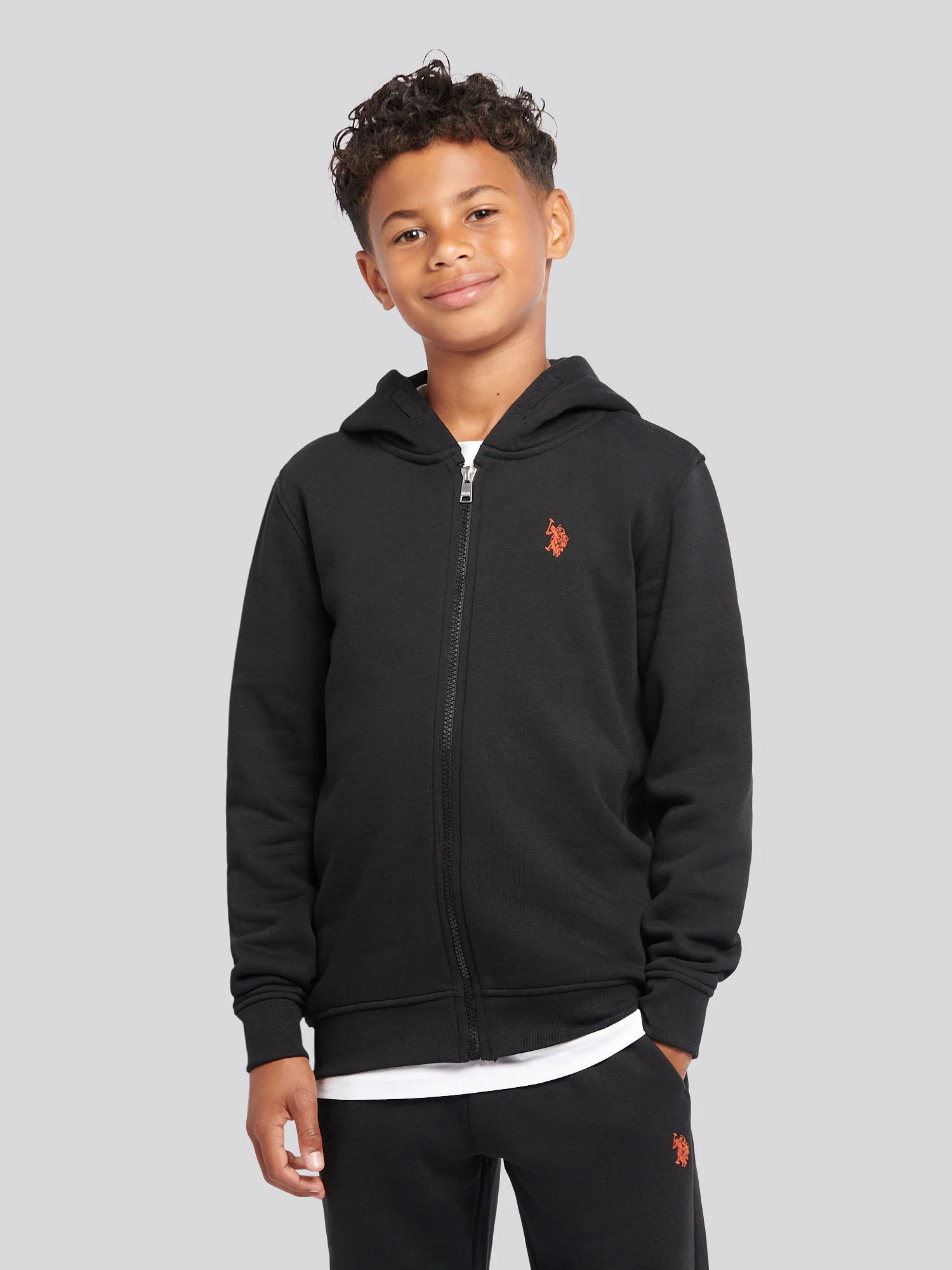 Boys Double Horsemen Zip Hoodie & Jogger Set in Black - Image 3